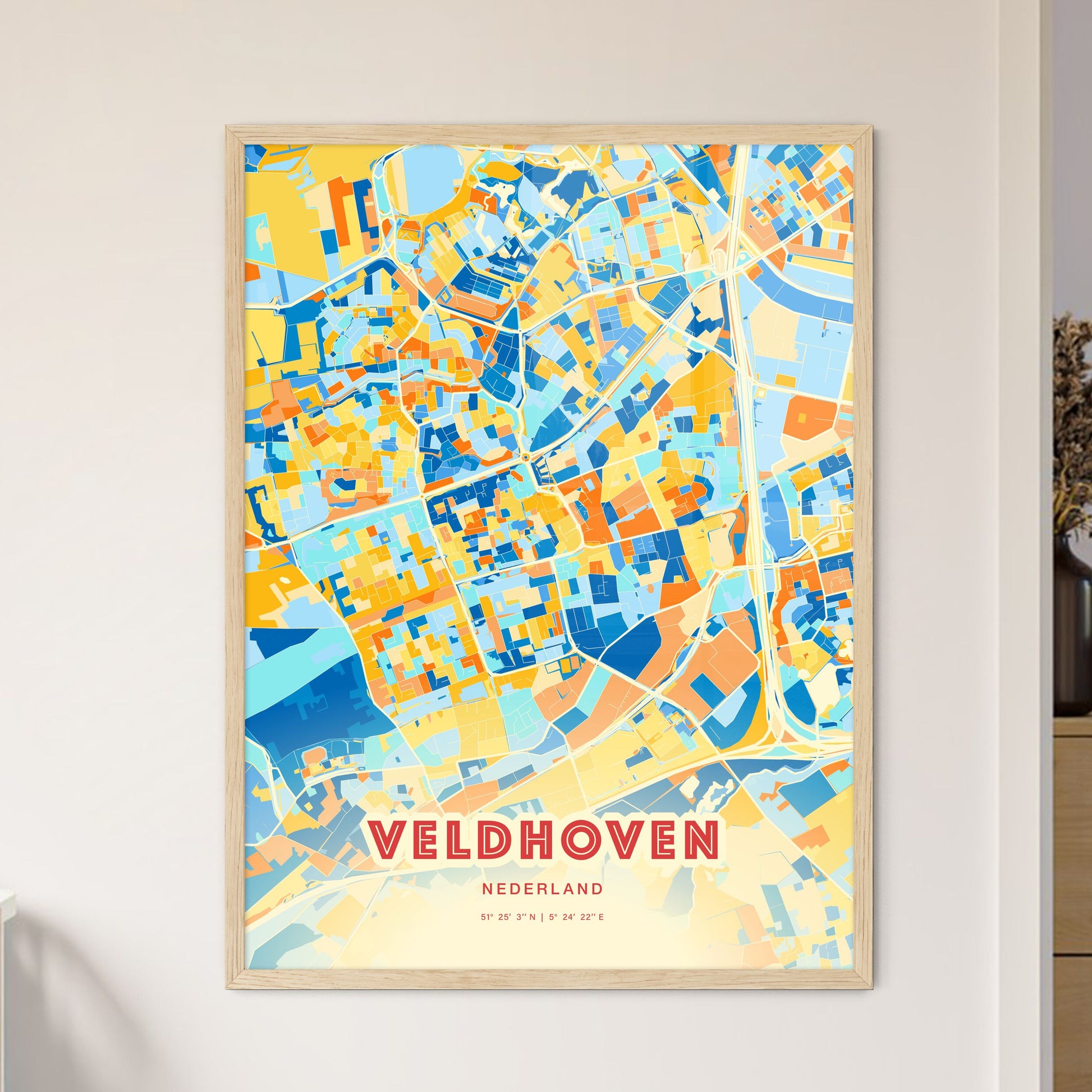 Colorful VELDHOVEN NETHERLANDS Fine Art Map Blue Orange