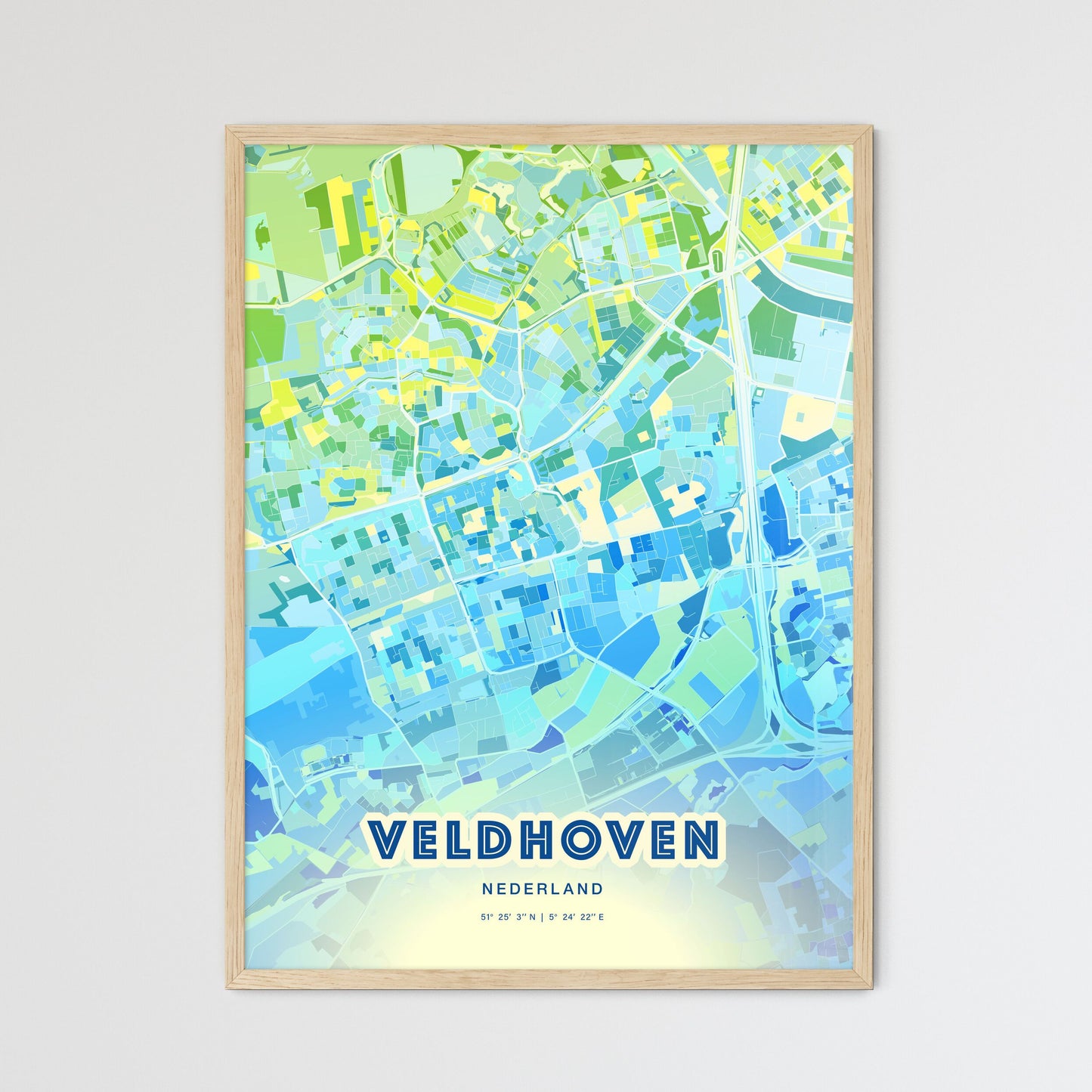 Colorful VELDHOVEN NETHERLANDS Fine Art Map Cool Blue