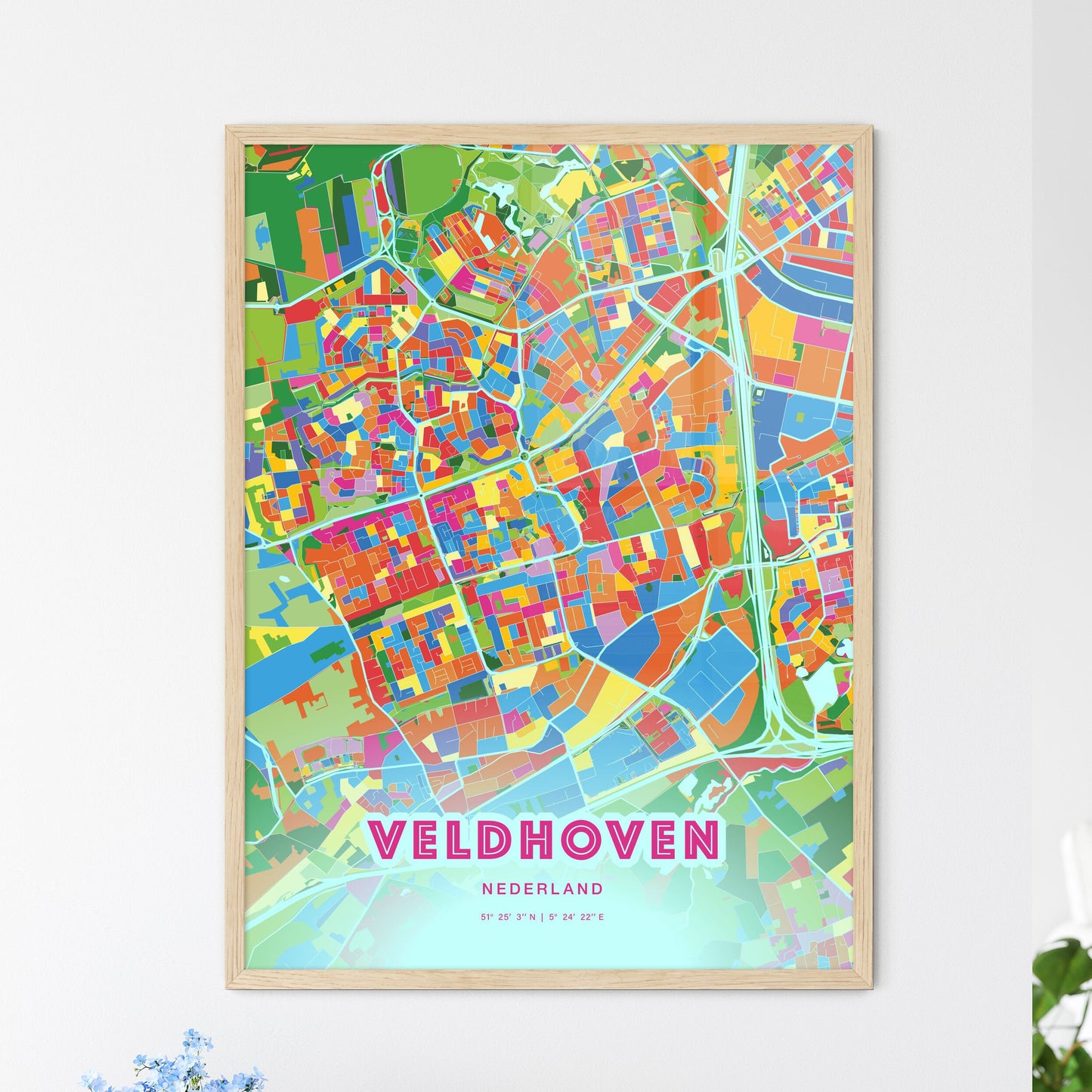 Colorful VELDHOVEN NETHERLANDS Fine Art Map Crazy Colors