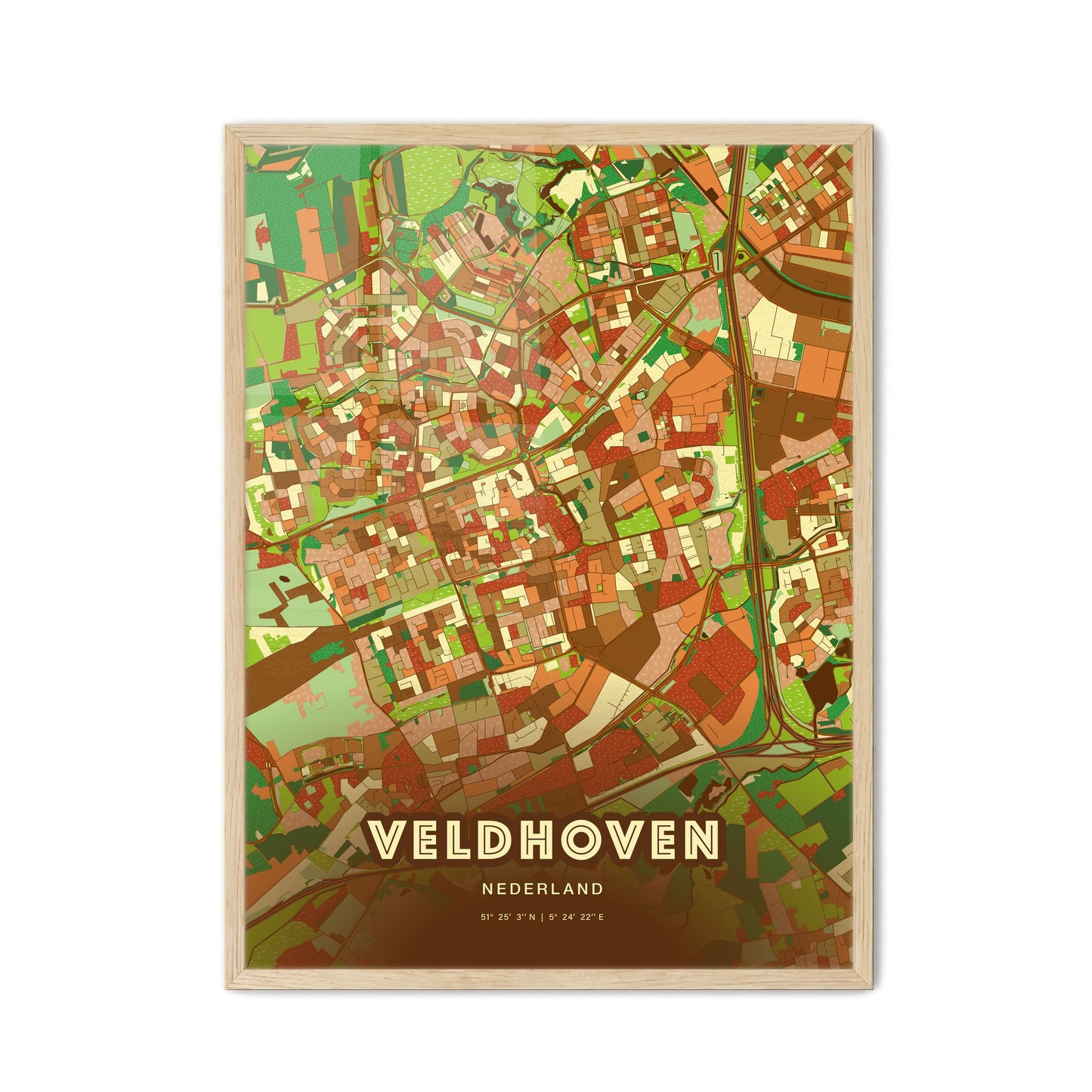 Colorful VELDHOVEN NETHERLANDS Fine Art Map Farmhouse