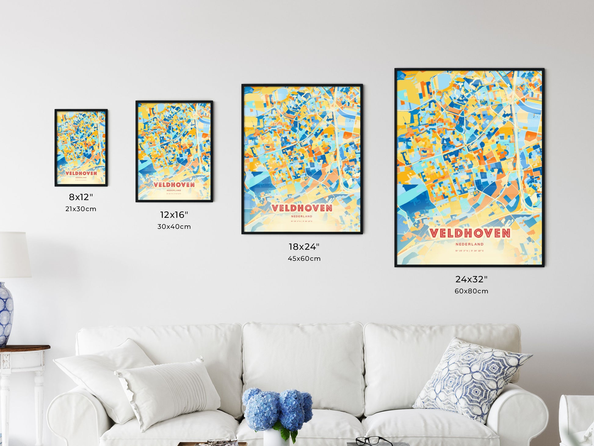 Colorful VELDHOVEN NETHERLANDS Fine Art Map Blue Orange