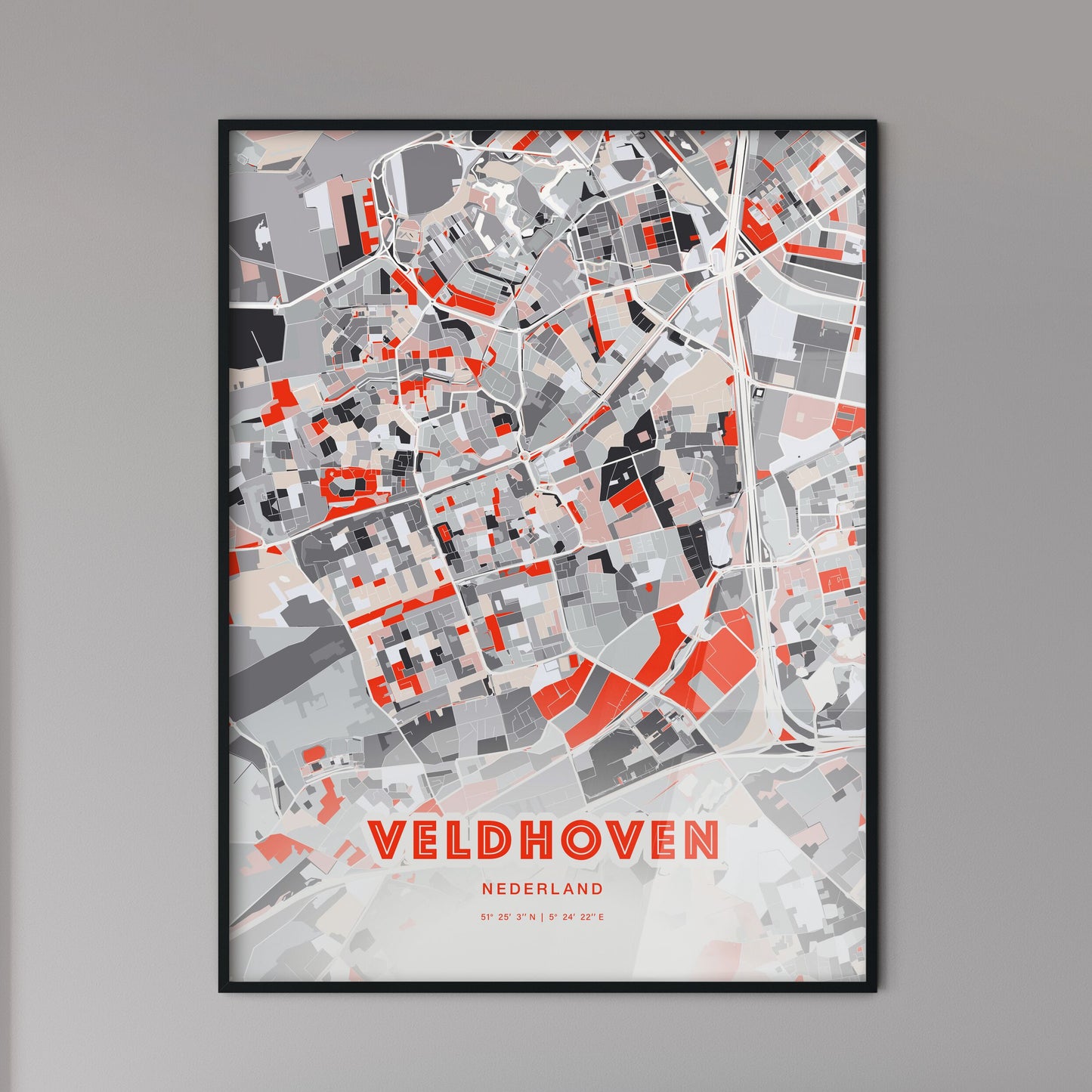 Colorful VELDHOVEN NETHERLANDS Fine Art Map Modern