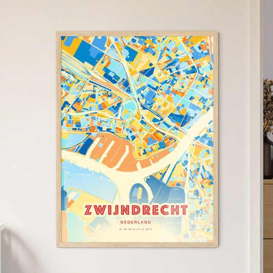 Colorful ZWIJNDRECHT NETHERLANDS Fine Art Map Blue Orange