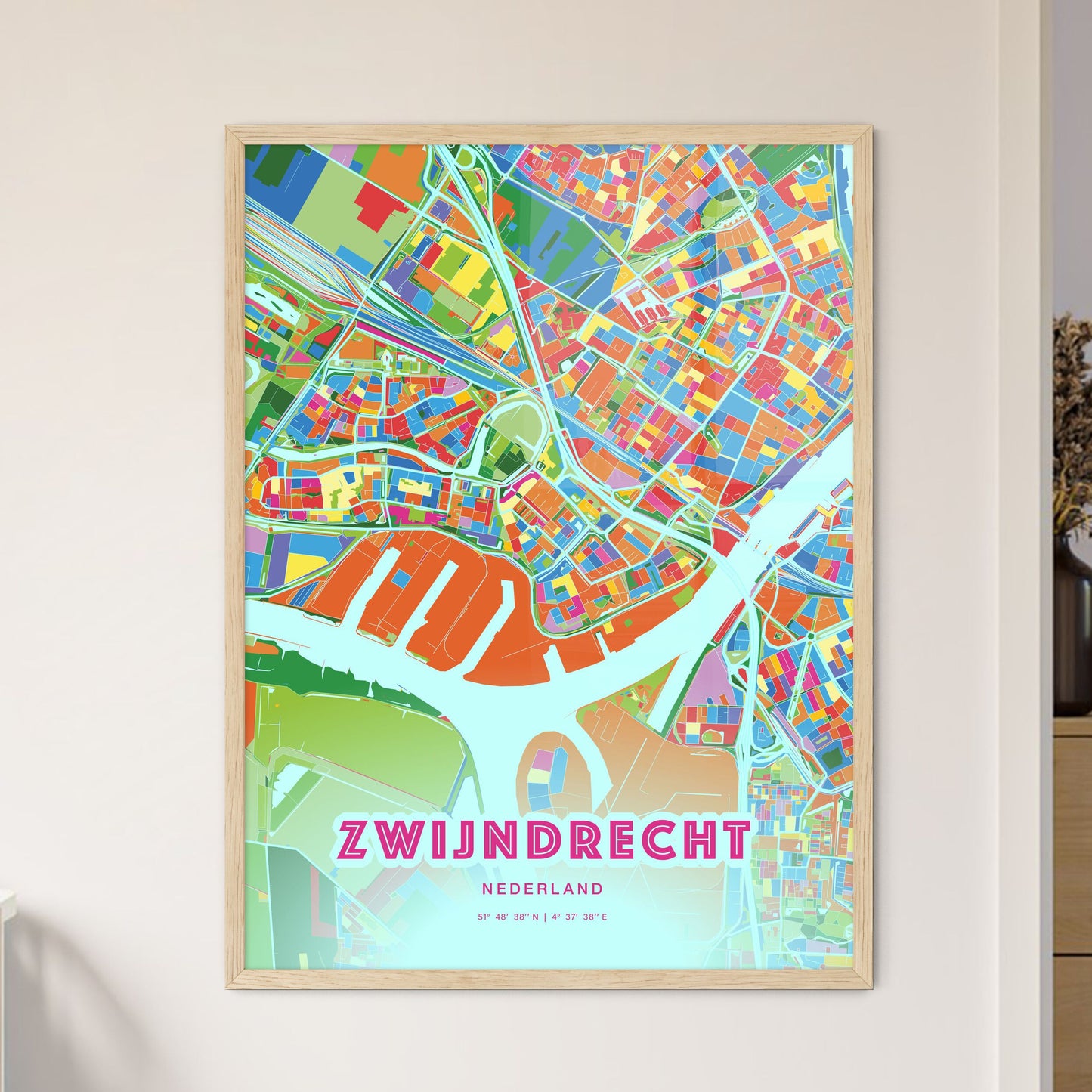 Colorful ZWIJNDRECHT NETHERLANDS Fine Art Map Crazy Colors