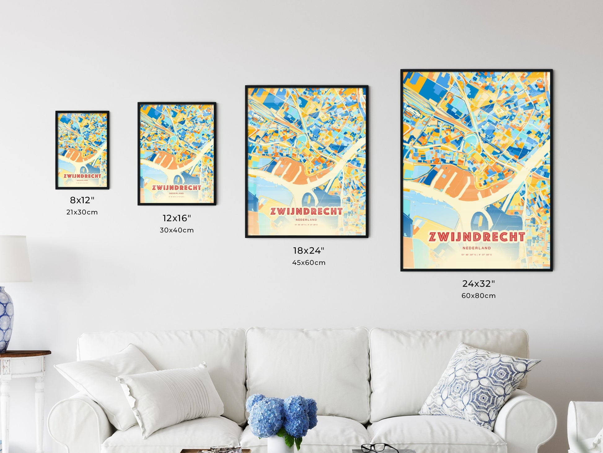 Colorful ZWIJNDRECHT NETHERLANDS Fine Art Map Blue Orange