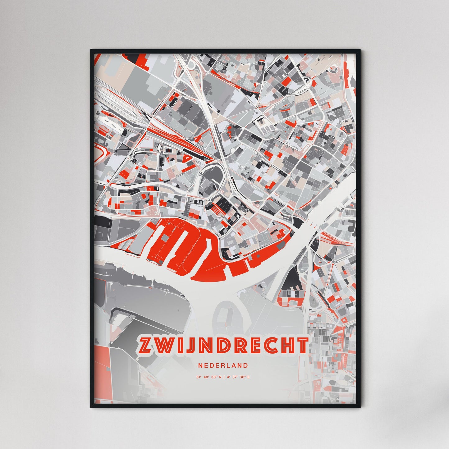 Colorful ZWIJNDRECHT NETHERLANDS Fine Art Map Modern