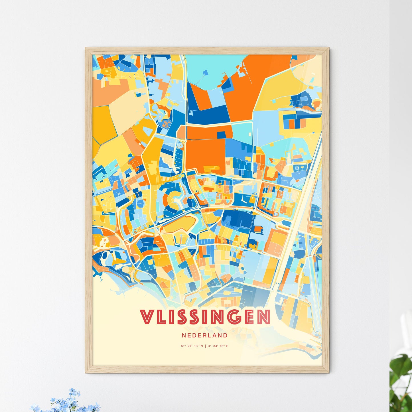 Colorful VLISSINGEN NETHERLANDS Fine Art Map Blue Orange