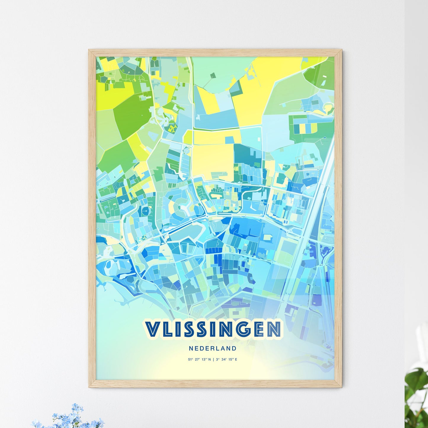 Colorful VLISSINGEN NETHERLANDS Fine Art Map Cool Blue