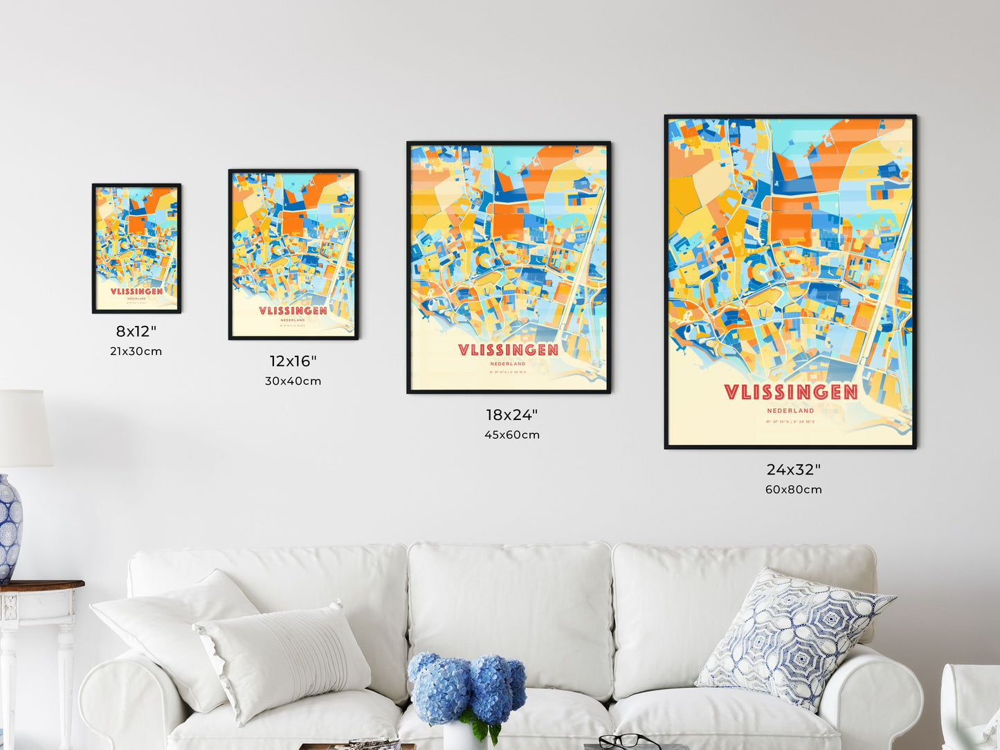 Colorful VLISSINGEN NETHERLANDS Fine Art Map Blue Orange