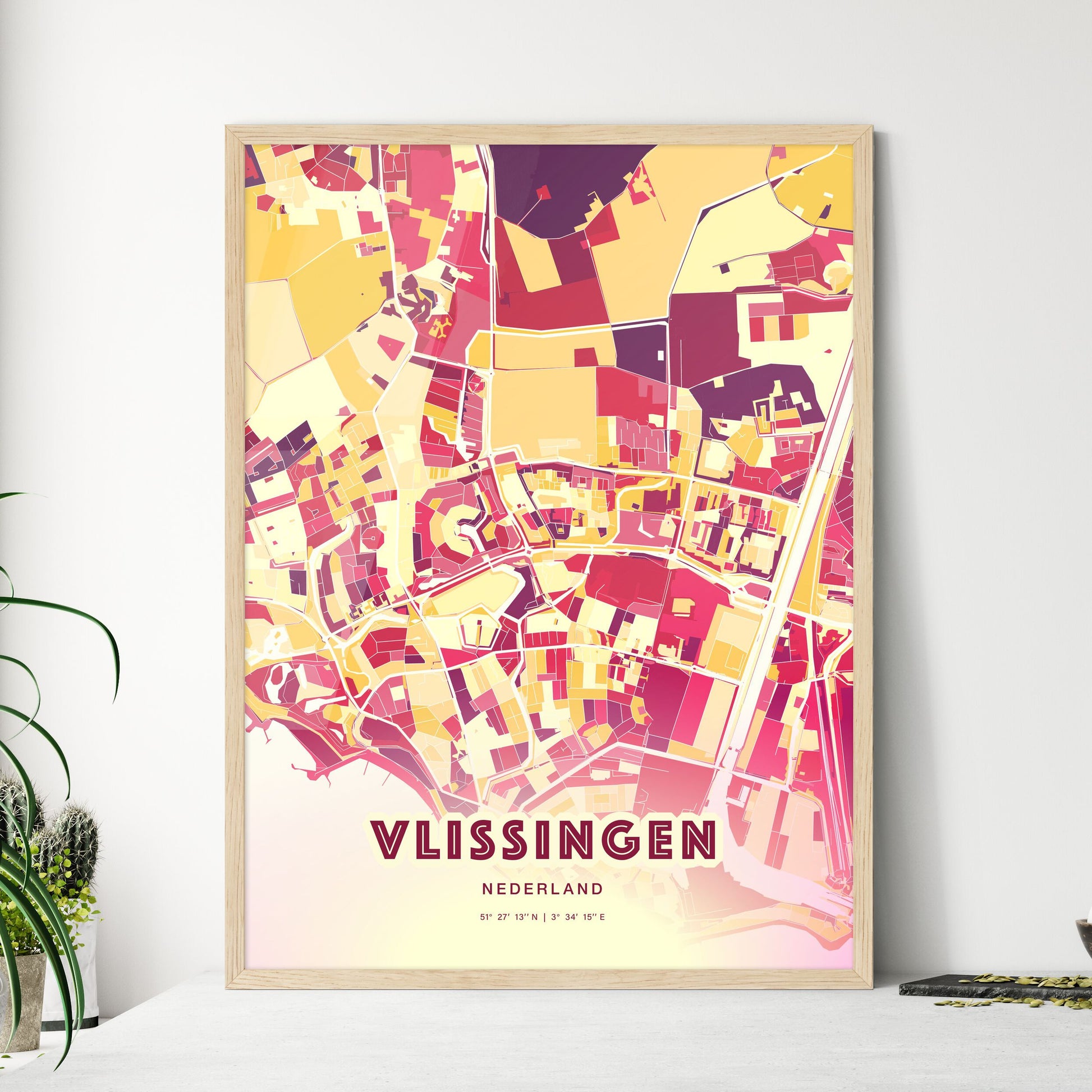 Colorful VLISSINGEN NETHERLANDS Fine Art Map Hot Red