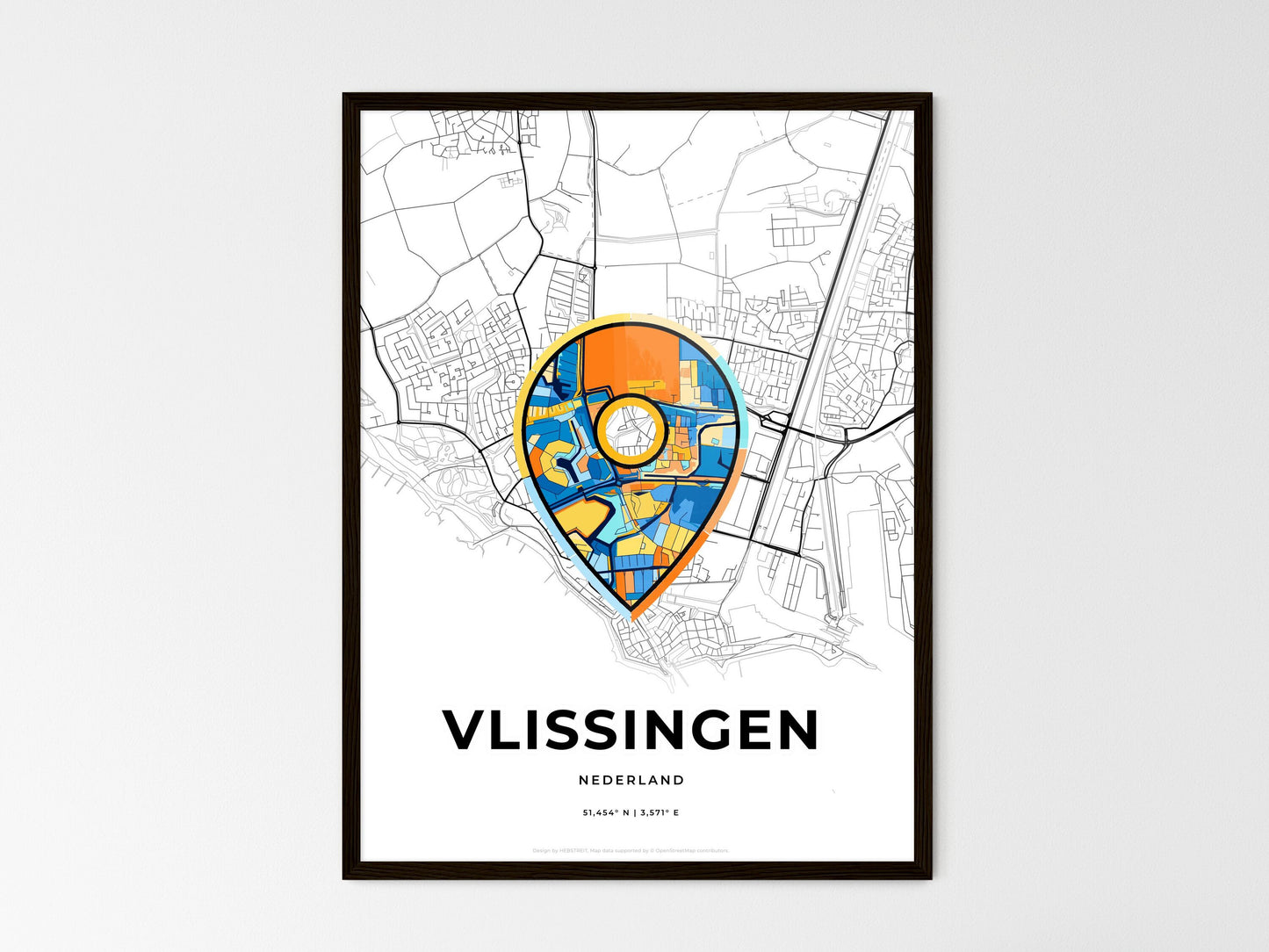 Vlissingen Netherlands wedding art map with pointer icon