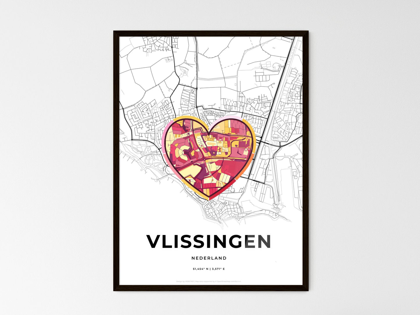 Vlissingen Netherlands wedding art map with heart icon