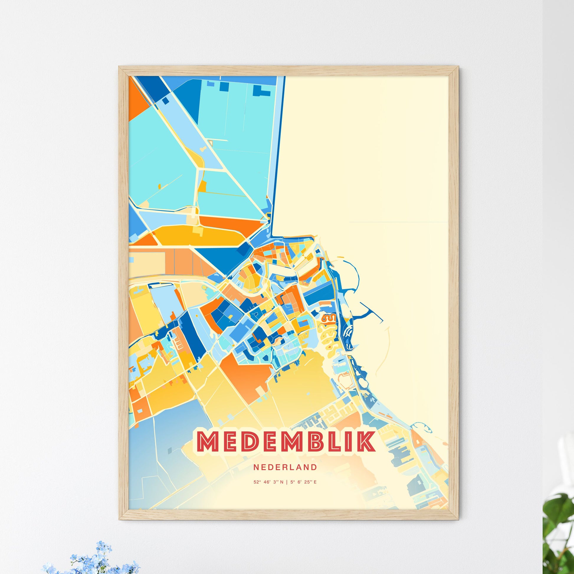 Colorful MEDEMBLIK NETHERLANDS Fine Art Map Blue Orange