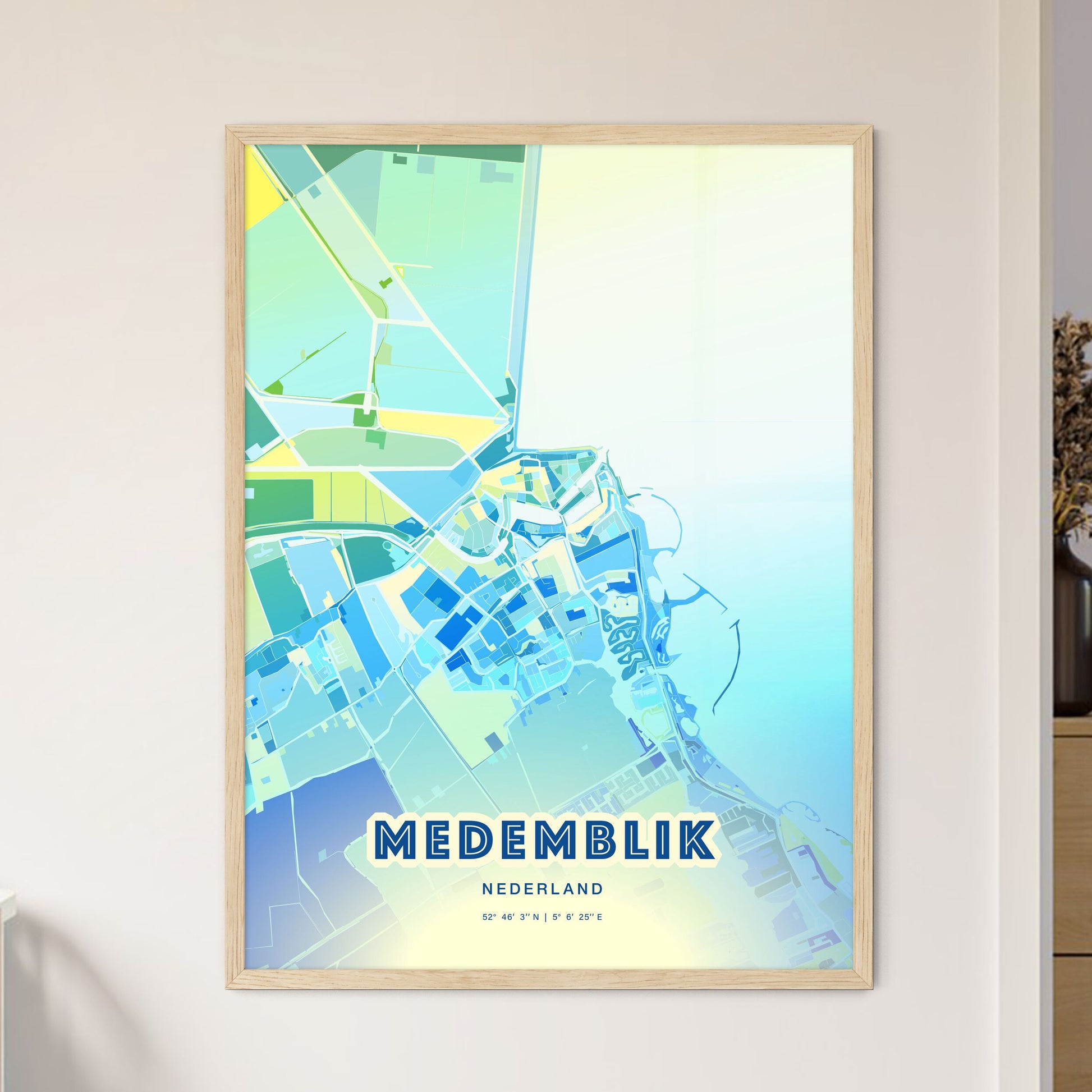 Colorful MEDEMBLIK NETHERLANDS Fine Art Map Cool Blue