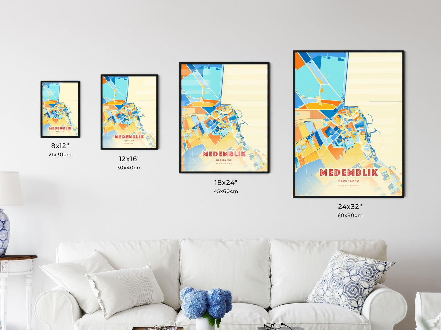 Colorful MEDEMBLIK NETHERLANDS Fine Art Map Blue Orange