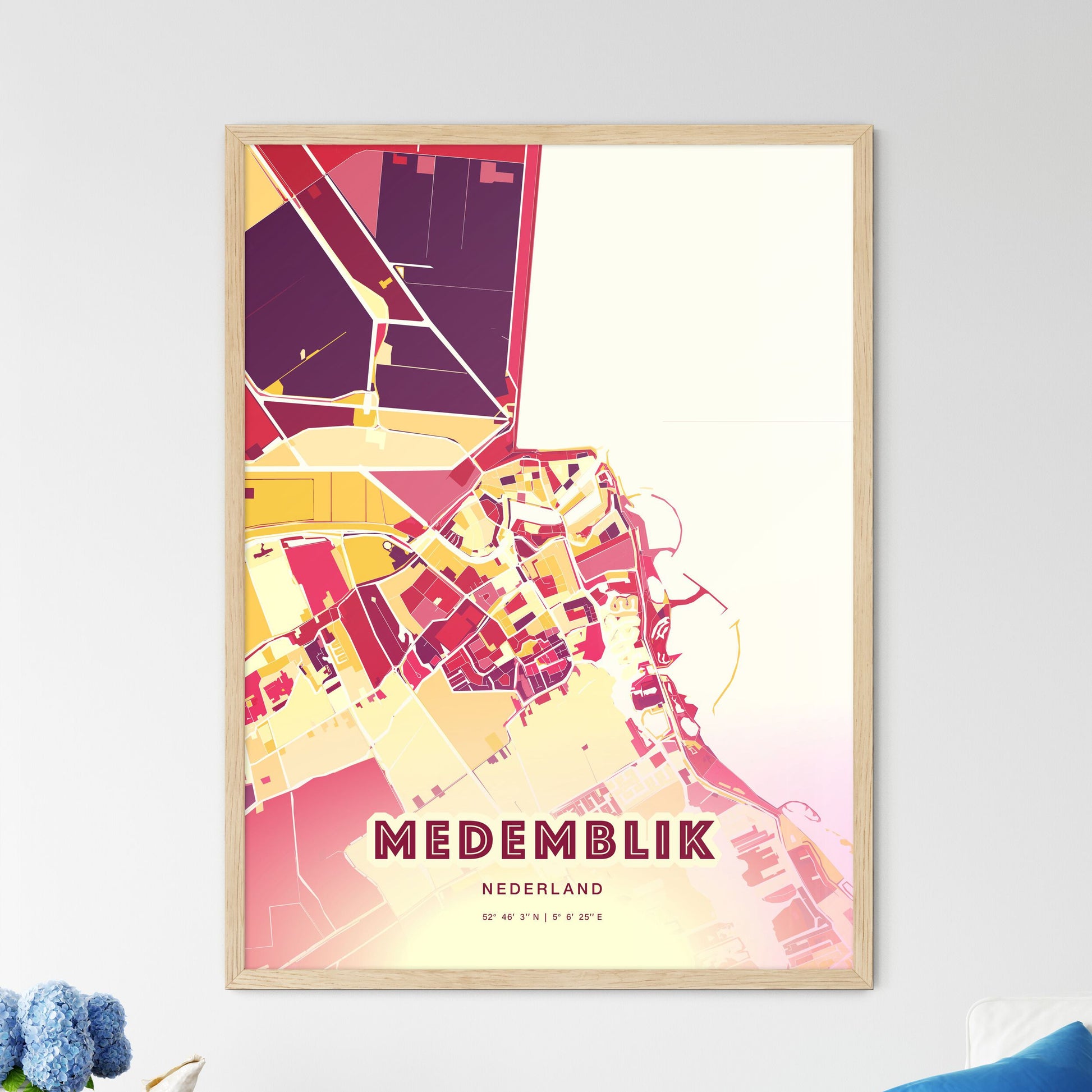 Colorful MEDEMBLIK NETHERLANDS Fine Art Map Hot Red