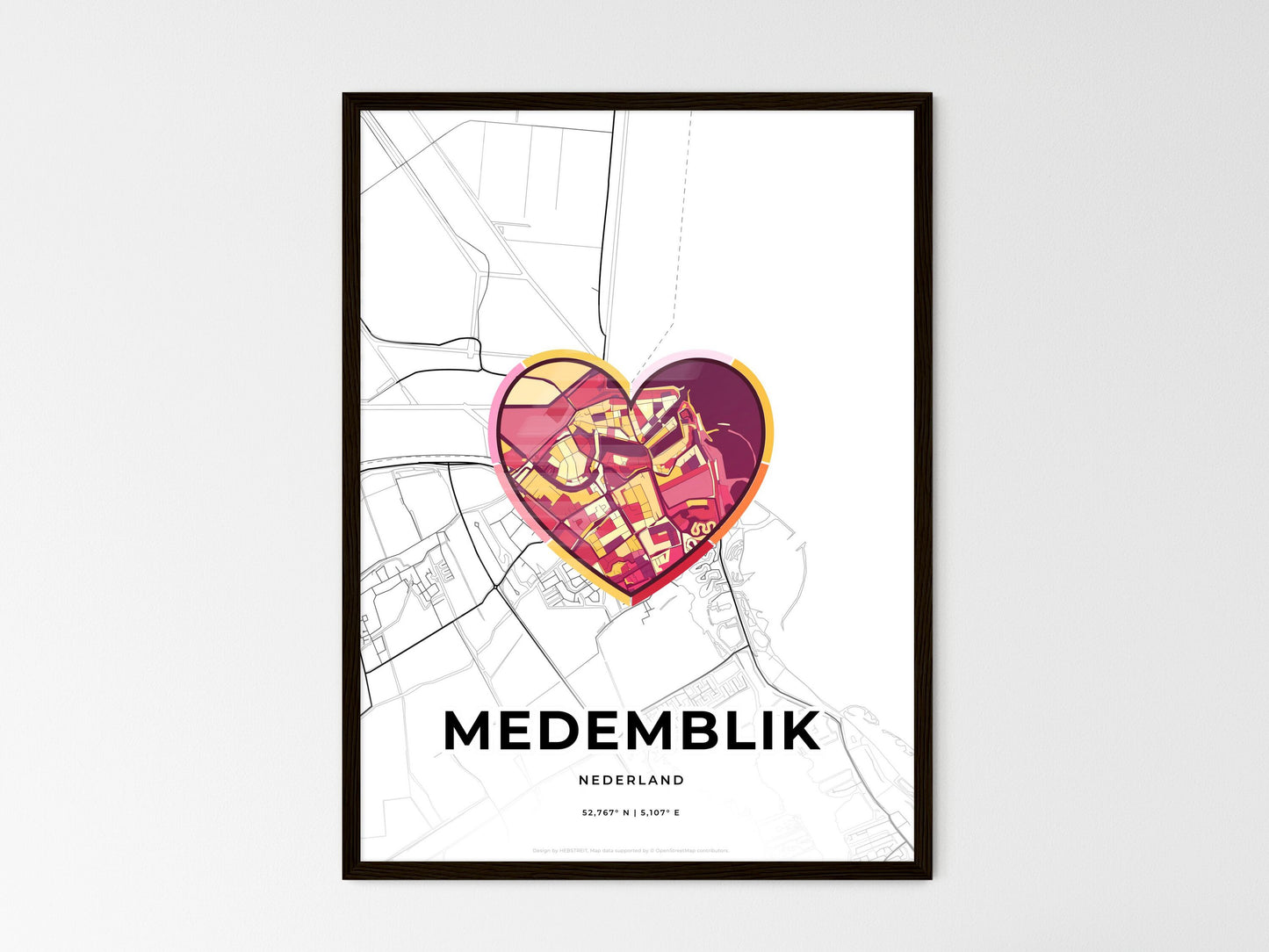Medemblik Netherlands wedding art map with heart icon