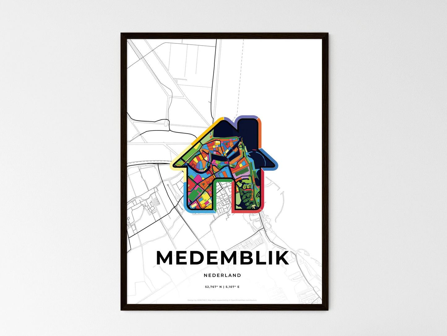 Medemblik Netherlands wedding art map with home icon