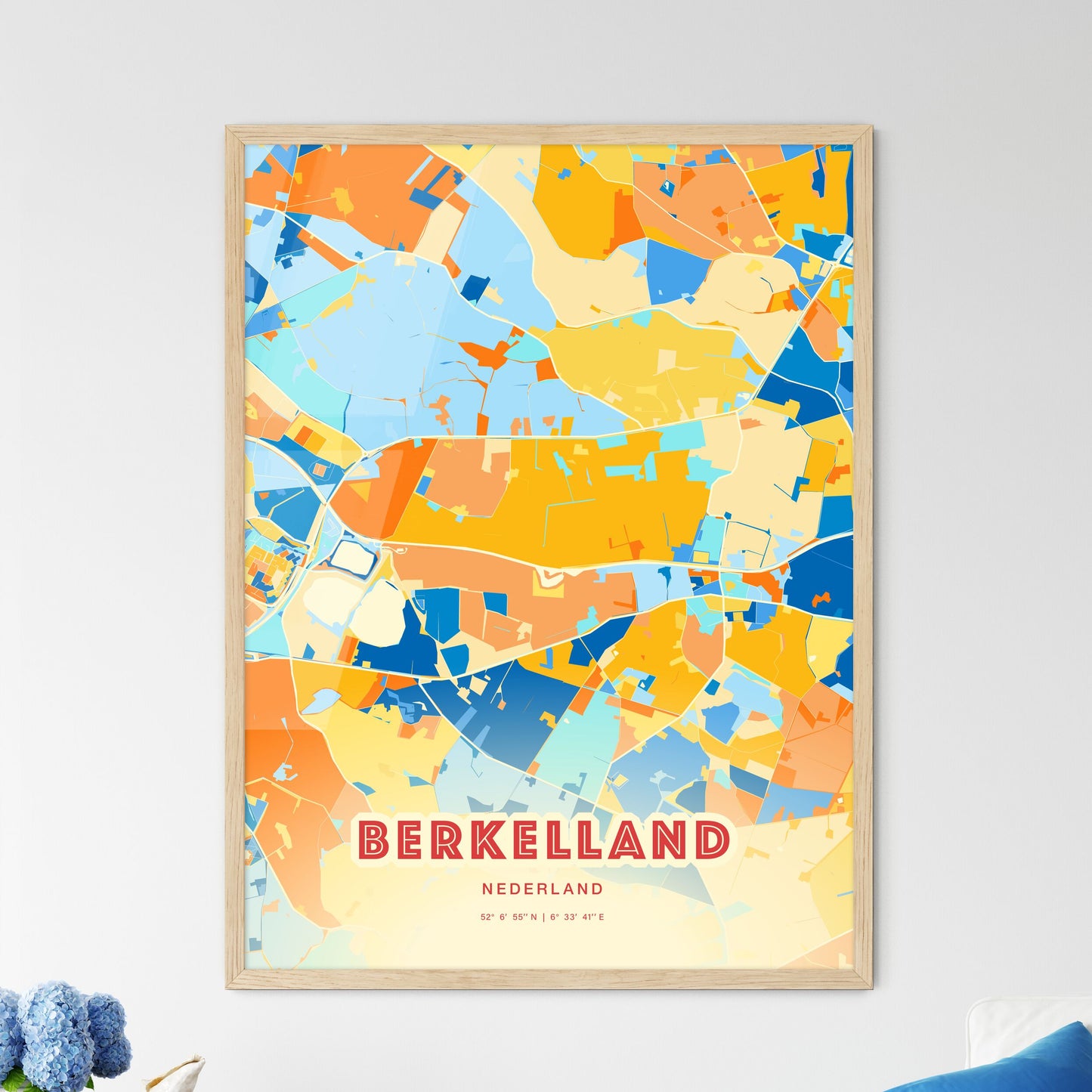 Colorful BERKELLAND NETHERLANDS Fine Art Map Blue Orange