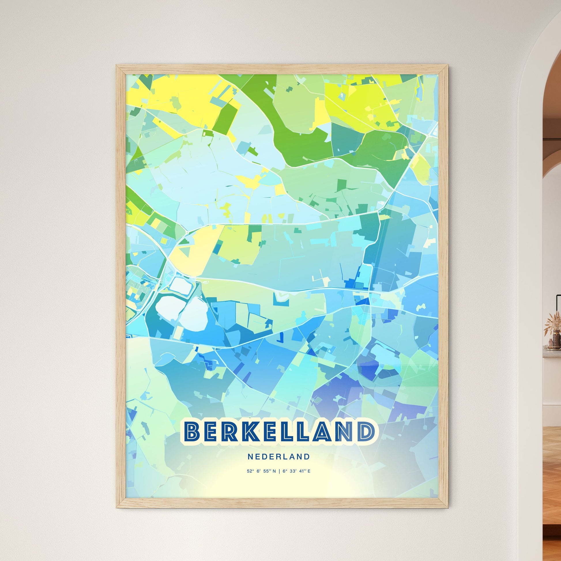 Colorful BERKELLAND NETHERLANDS Fine Art Map Cool Blue