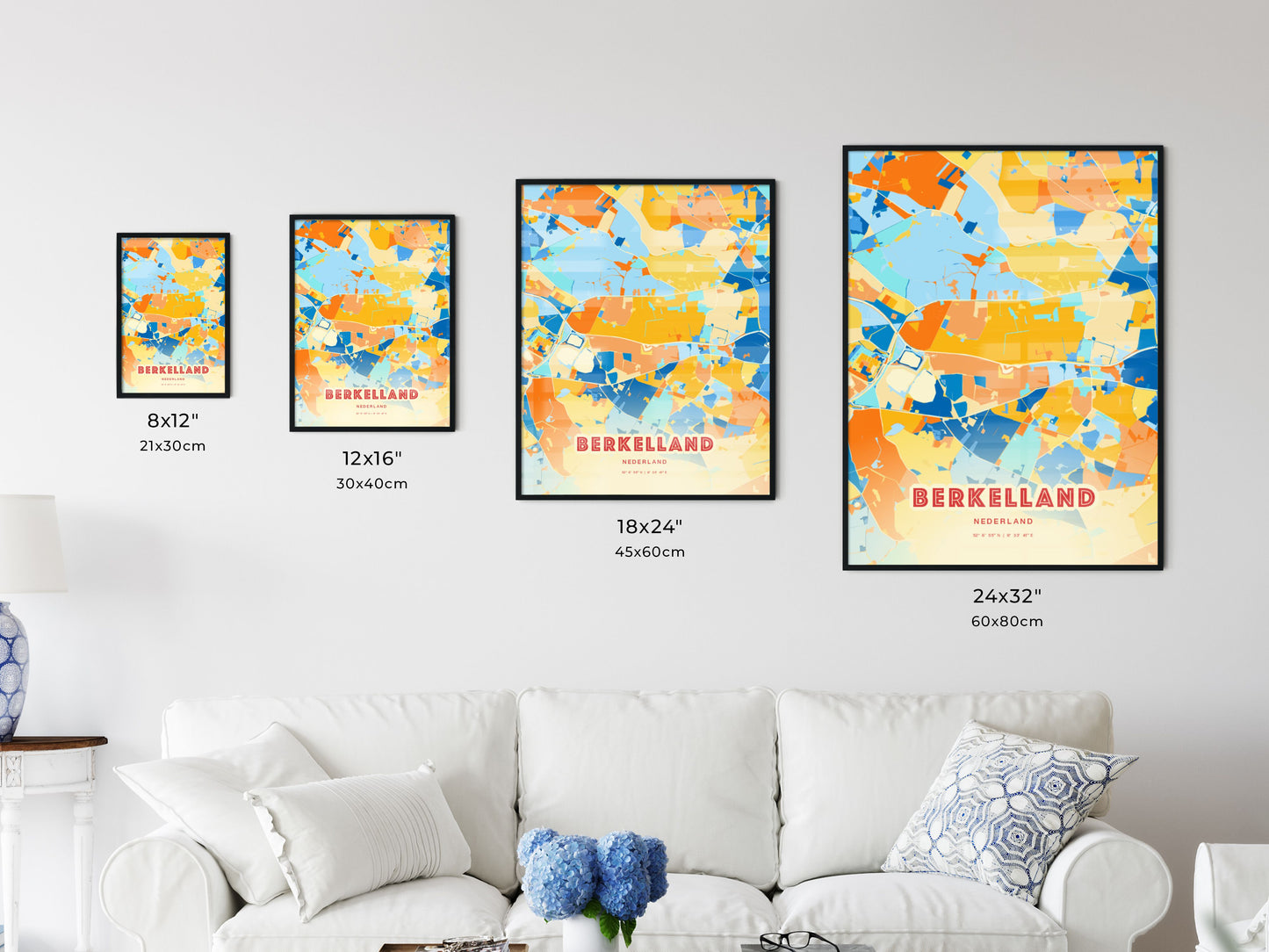 Colorful BERKELLAND NETHERLANDS Fine Art Map Blue Orange