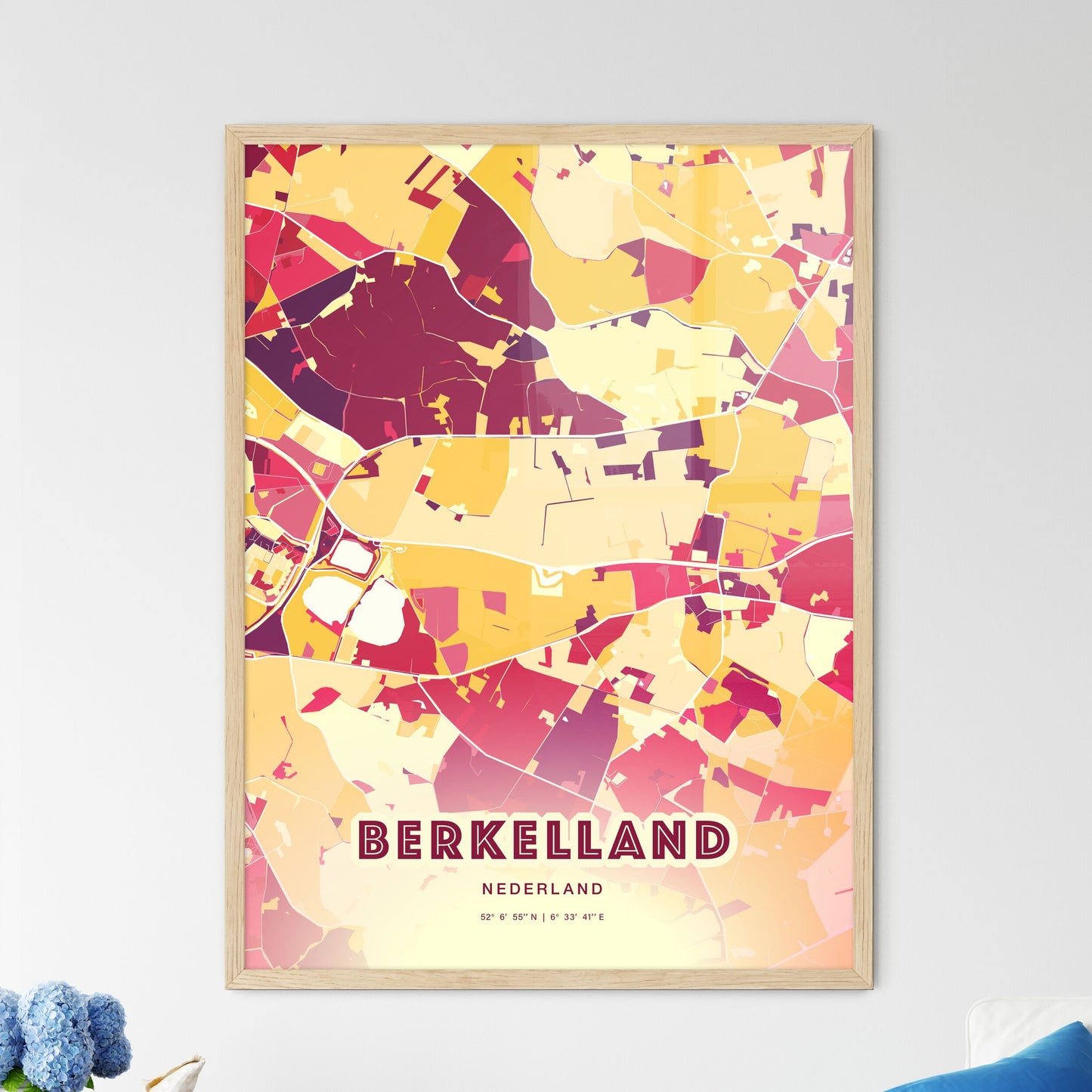 Colorful BERKELLAND NETHERLANDS Fine Art Map Hot Red