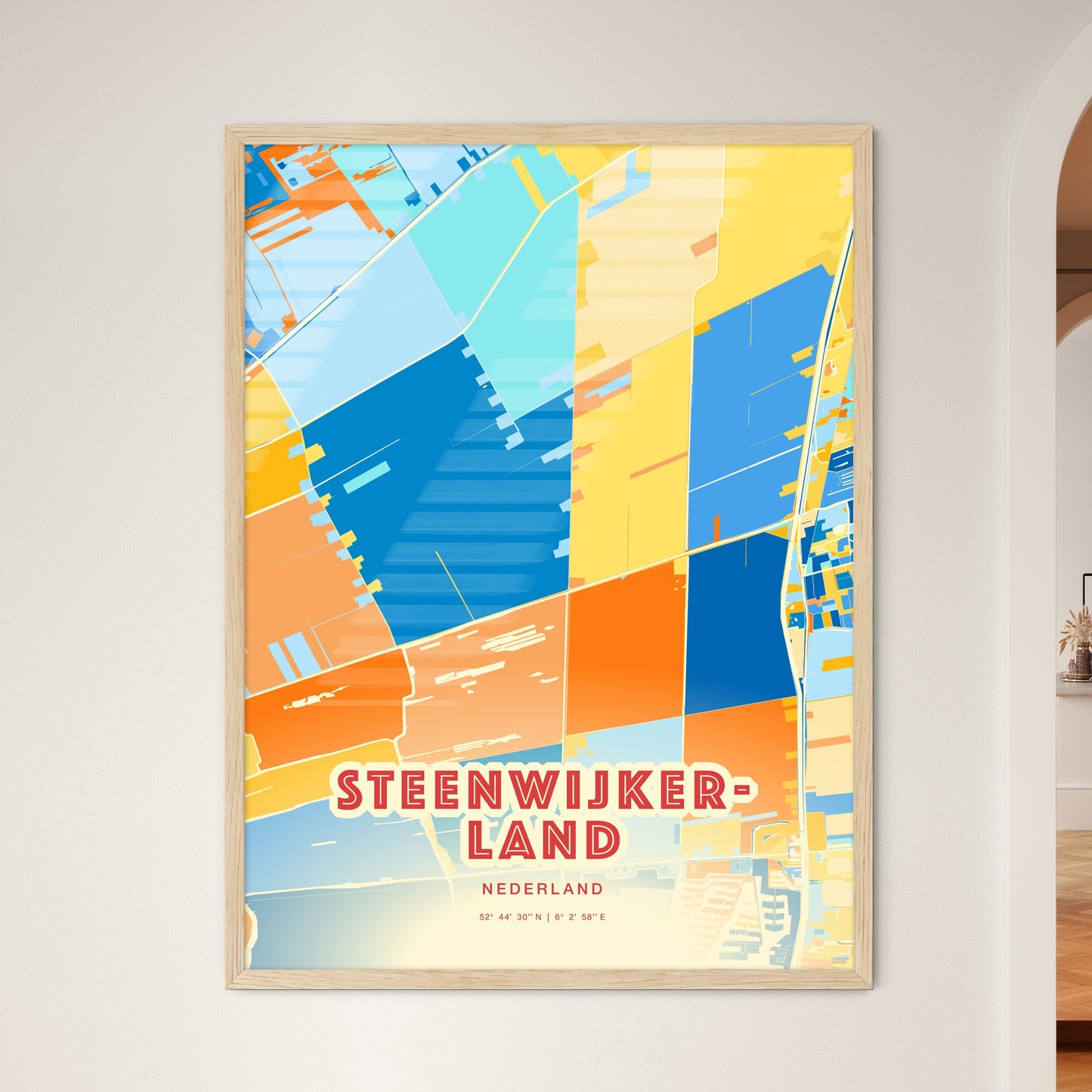 Colorful STEENWIJKERLAND NETHERLANDS Fine Art Map Blue Orange