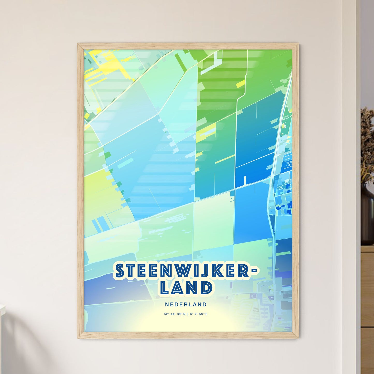 Colorful STEENWIJKERLAND NETHERLANDS Fine Art Map Cool Blue