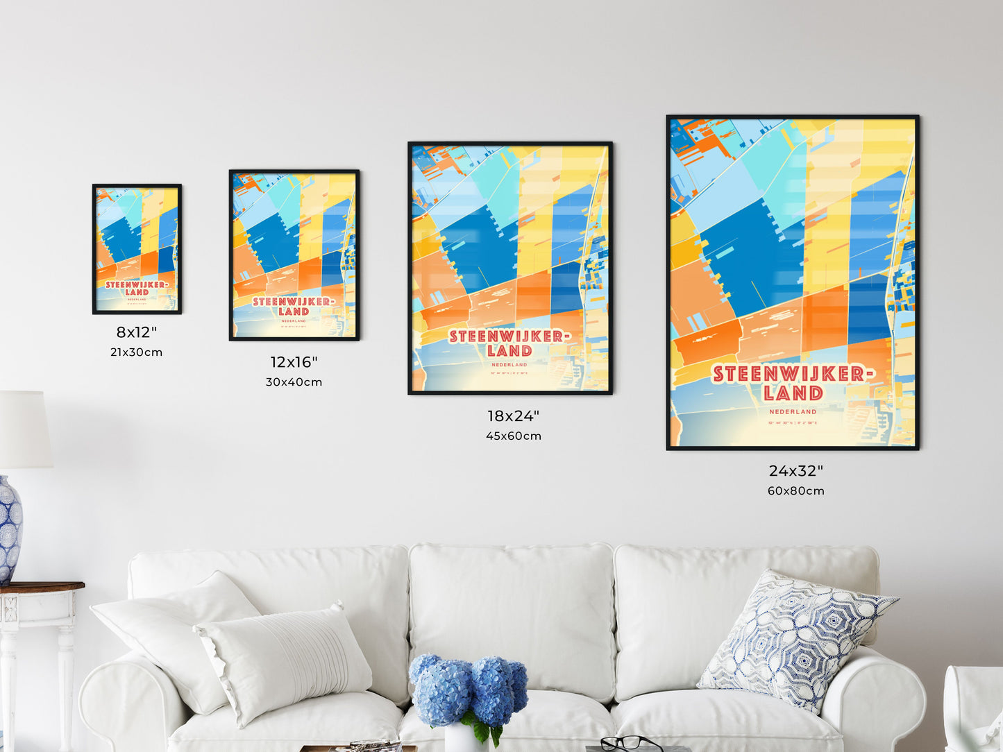 Colorful STEENWIJKERLAND NETHERLANDS Fine Art Map Blue Orange