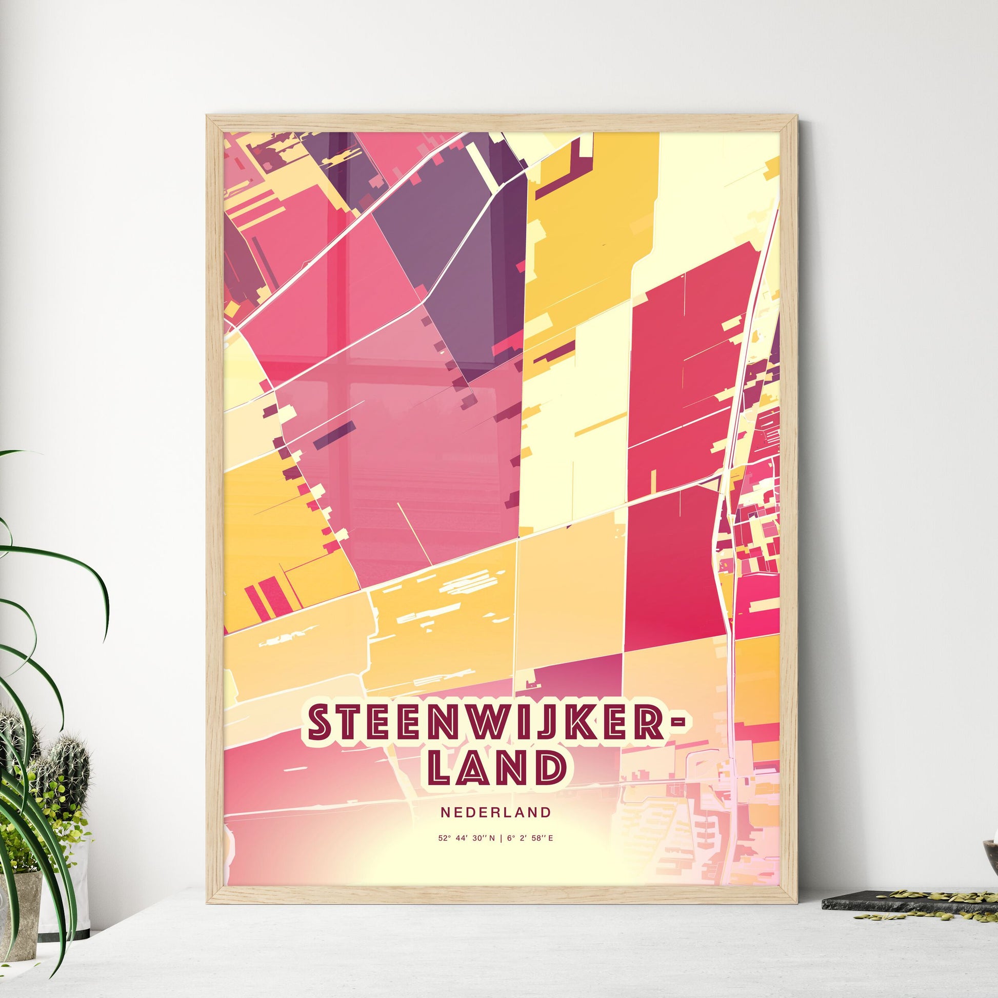 Colorful STEENWIJKERLAND NETHERLANDS Fine Art Map Hot Red