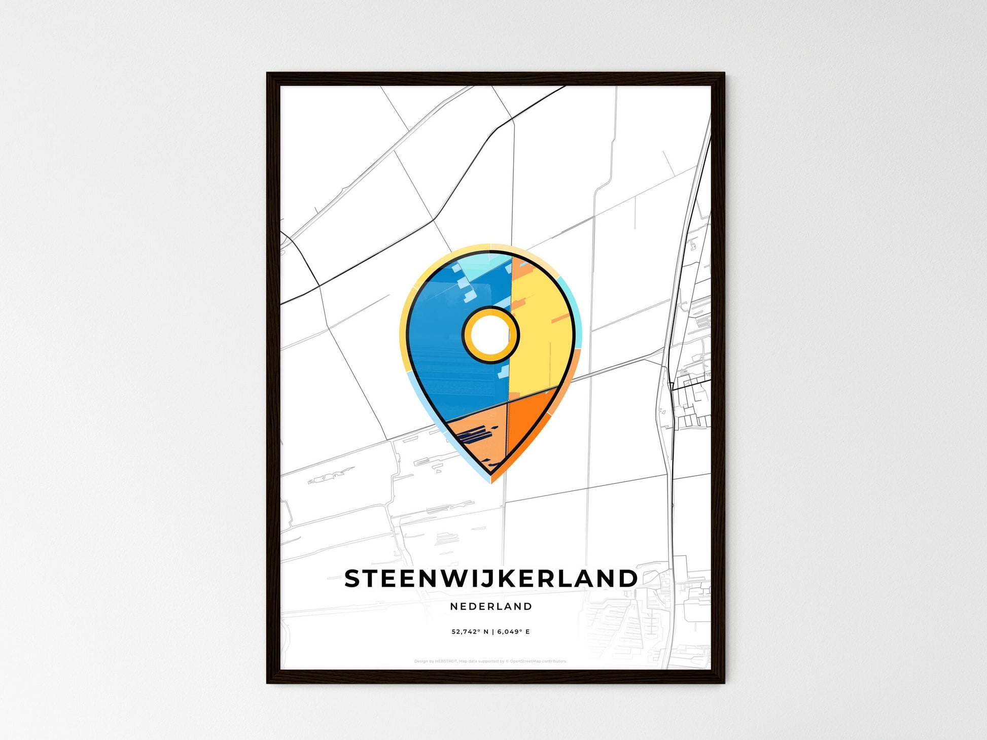 Steenwijkerland Netherlands wedding art map with pointer icon