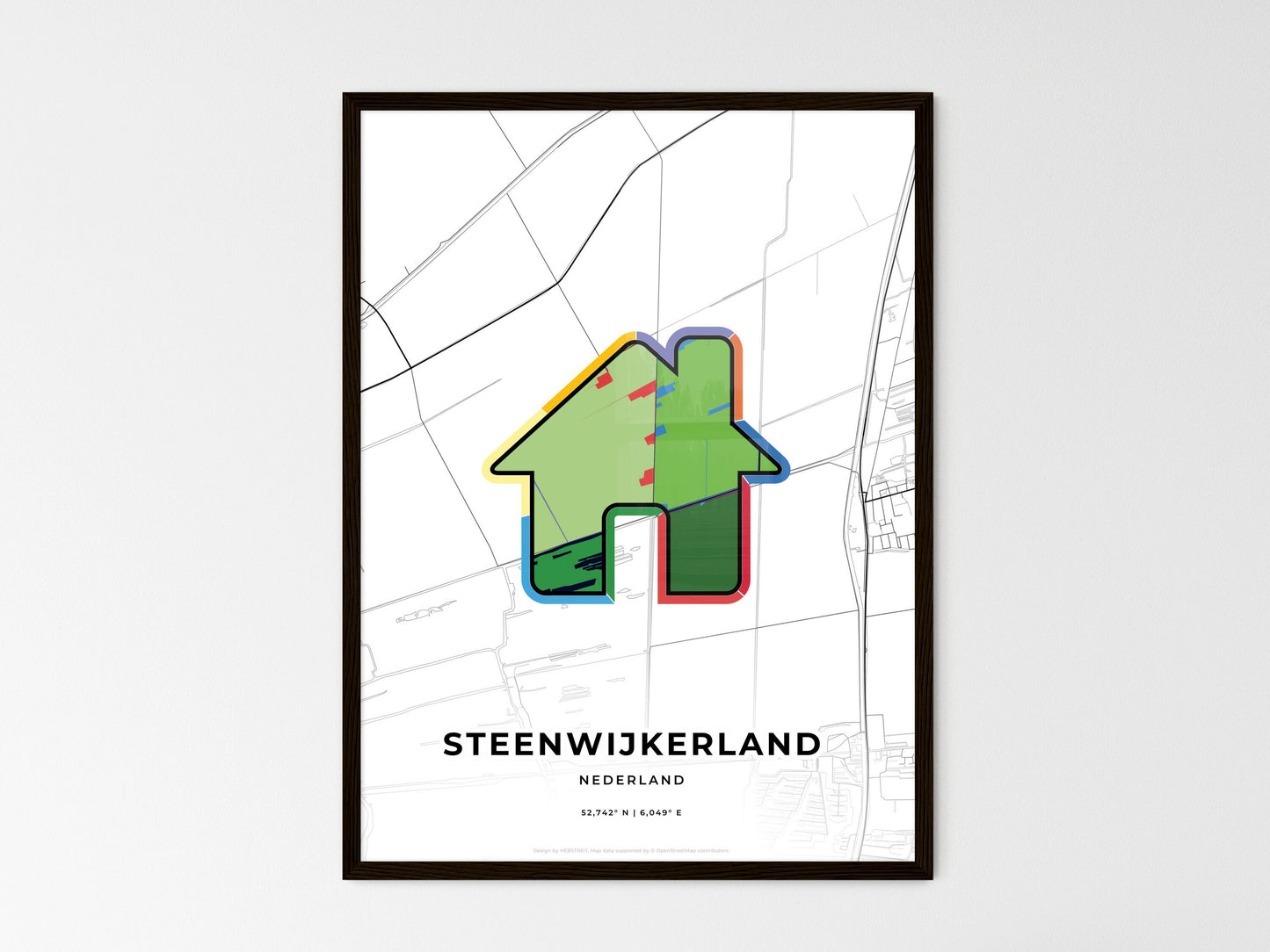 Steenwijkerland Netherlands wedding art map with home icon
