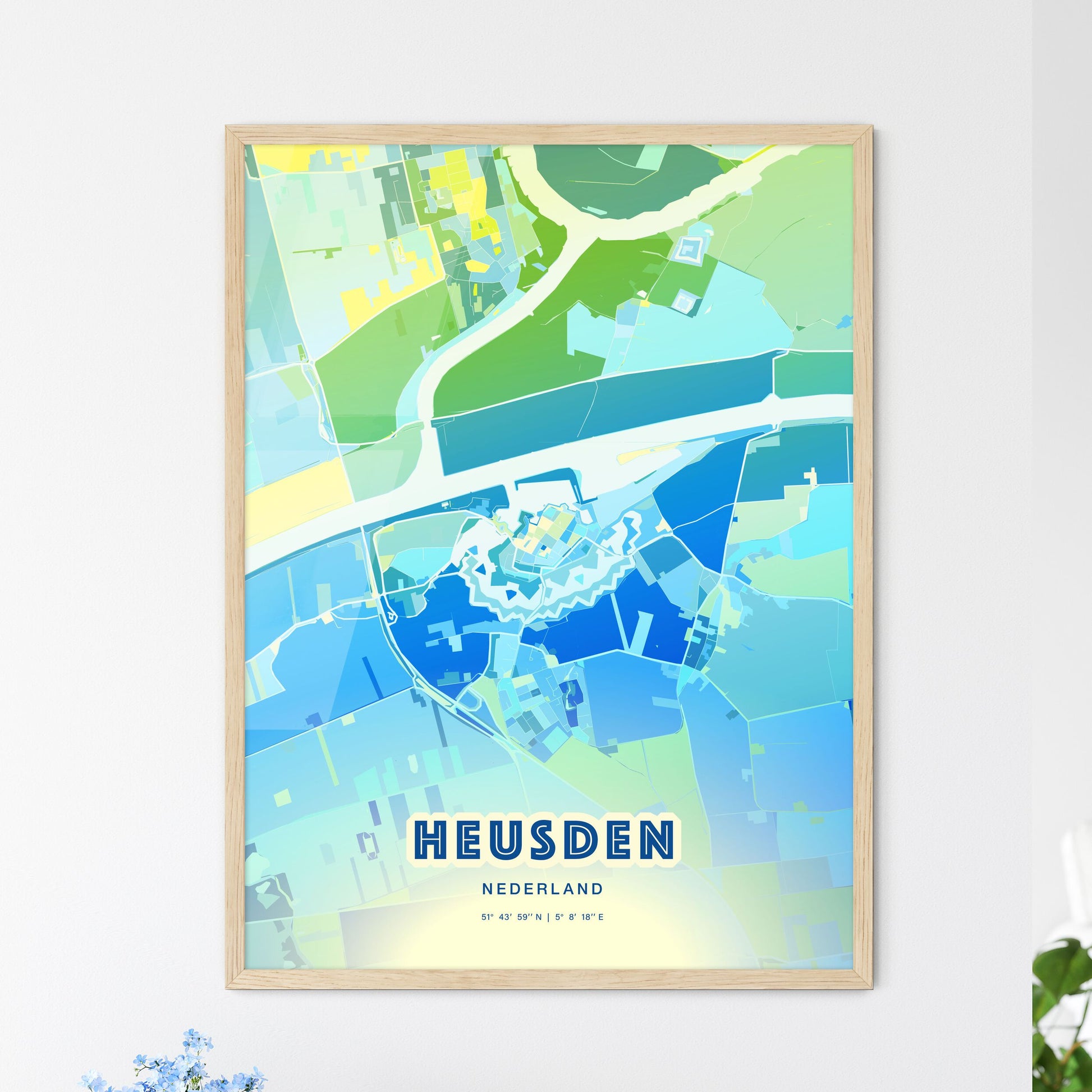 Colorful HEUSDEN NETHERLANDS Fine Art Map Cool Blue