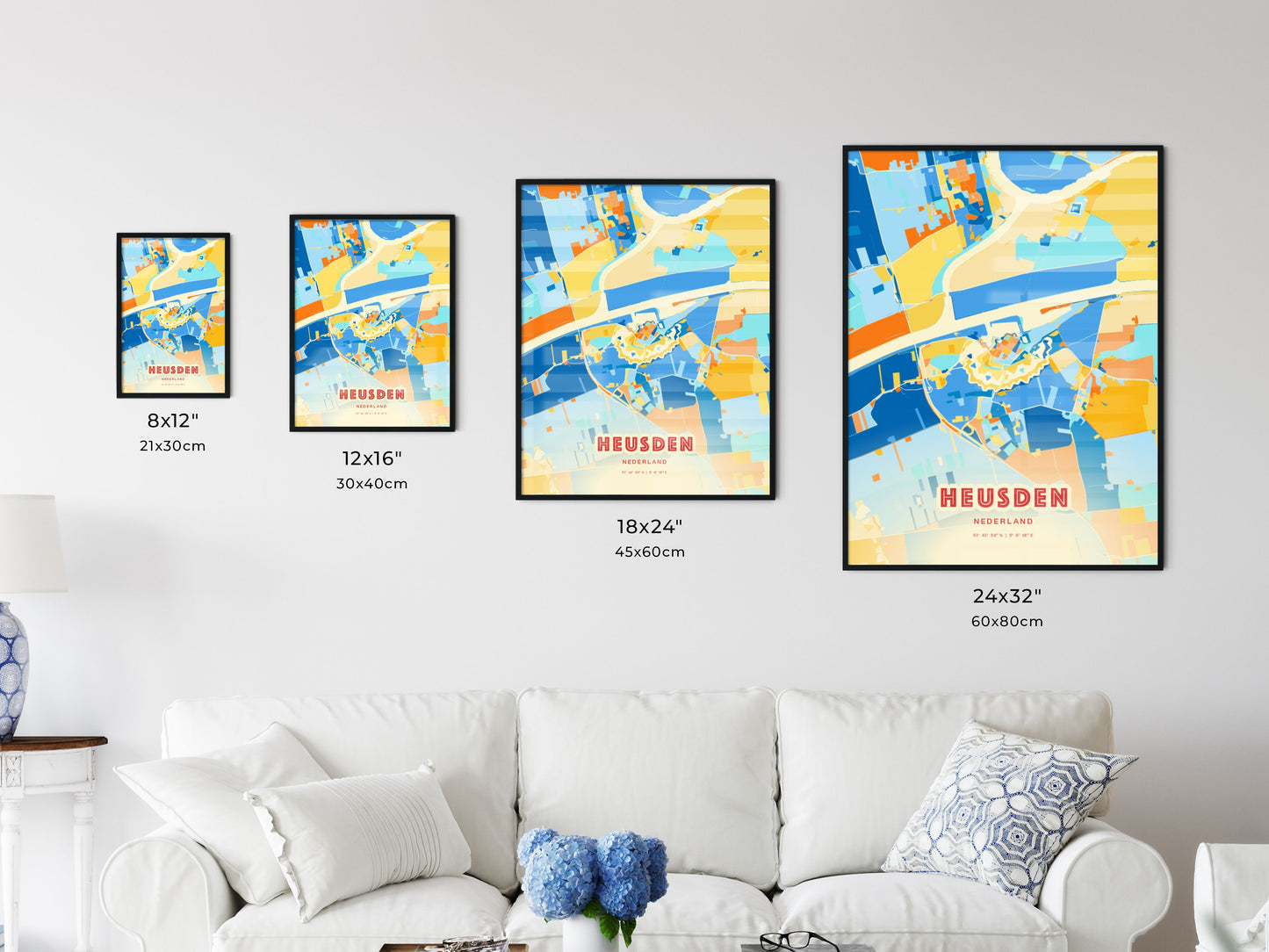 Colorful HEUSDEN NETHERLANDS Fine Art Map Blue Orange