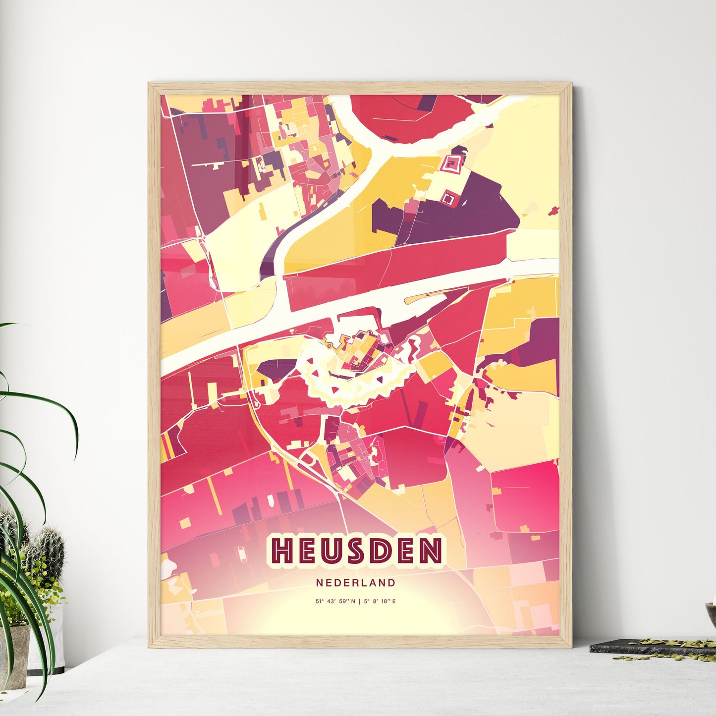 Colorful HEUSDEN NETHERLANDS Fine Art Map Hot Red