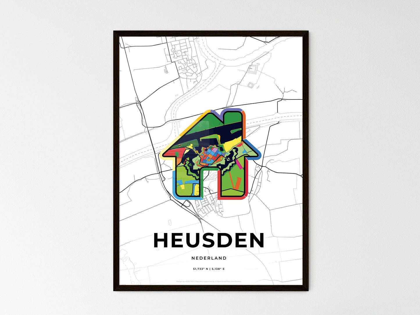 Heusden Netherlands wedding art map with home icon