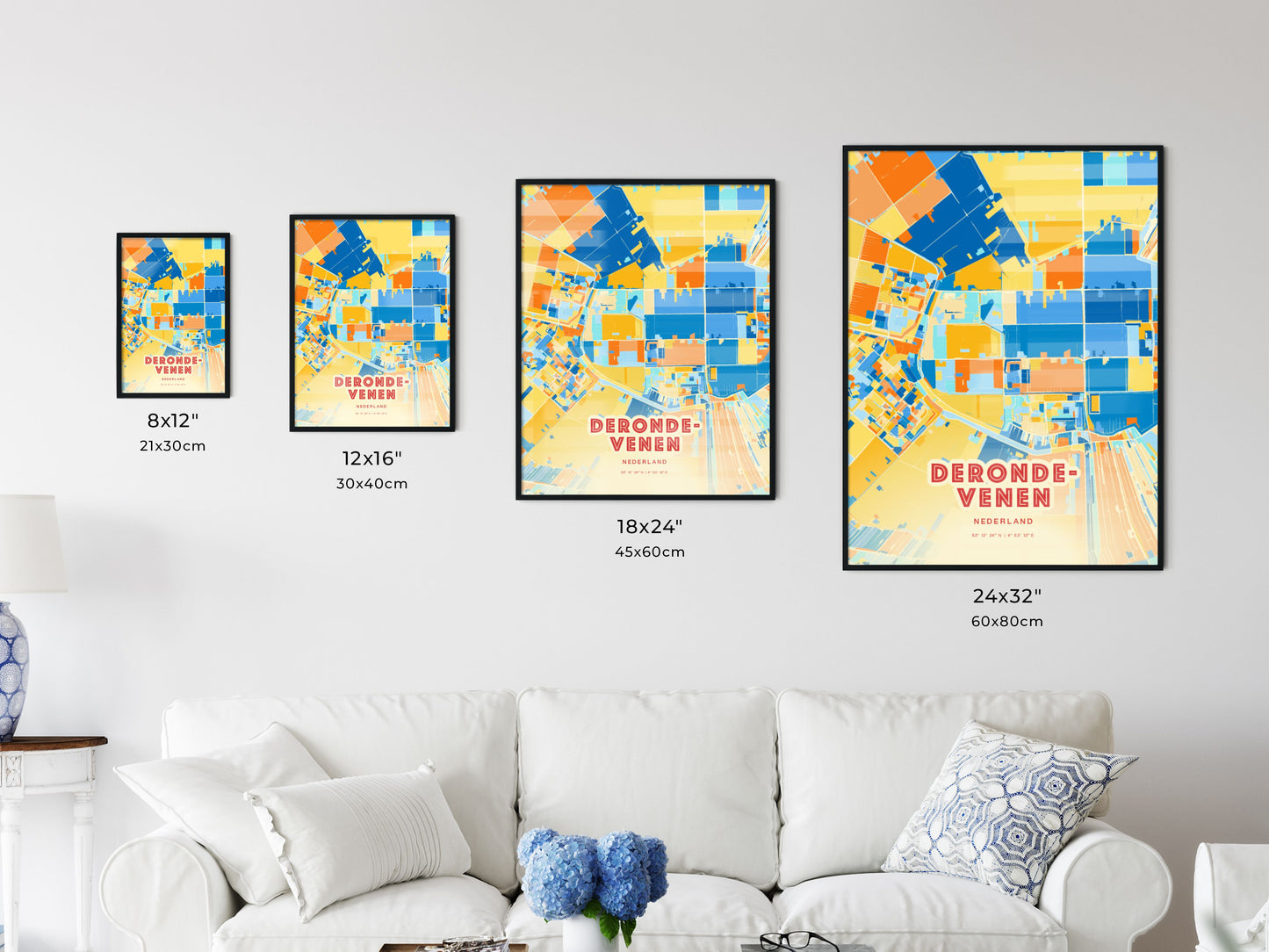 Colorful DE RONDE VENEN NETHERLANDS Fine Art Map Blue Orange