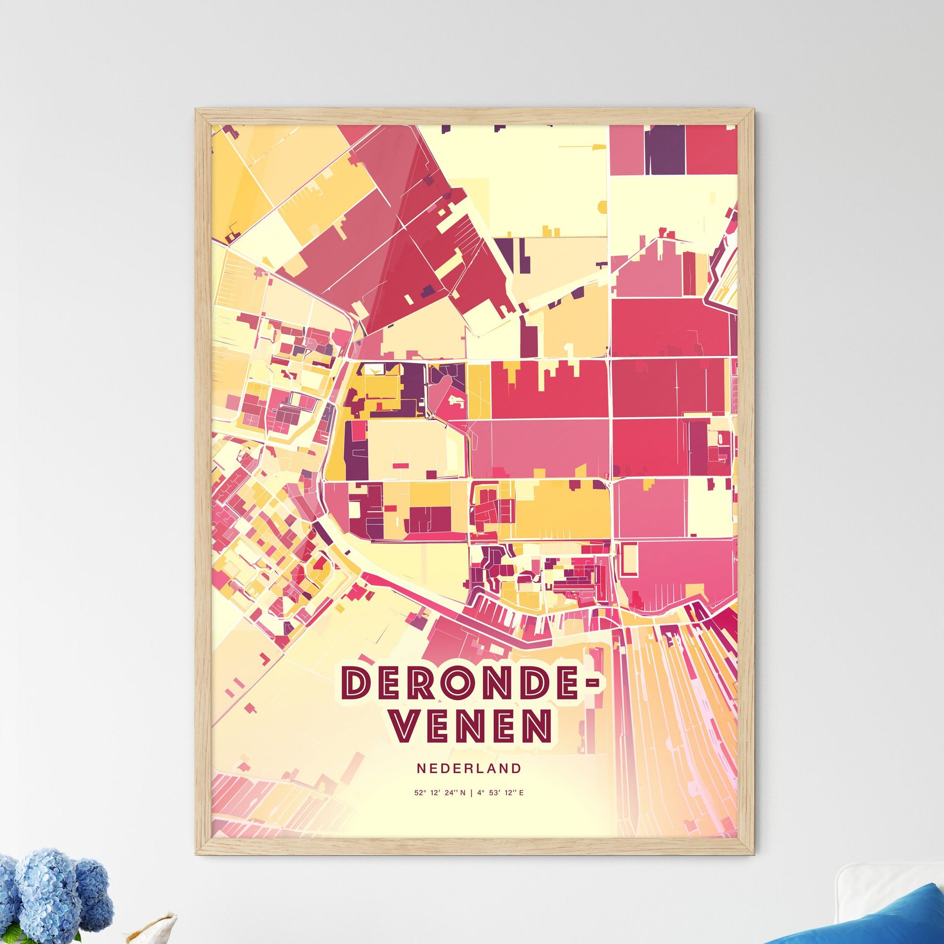 Colorful DE RONDE VENEN NETHERLANDS Fine Art Map Hot Red