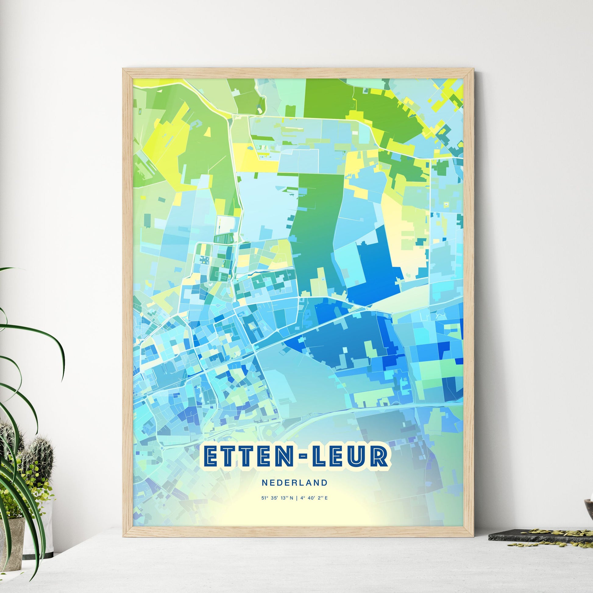 Colorful ETTEN-LEUR NETHERLANDS Fine Art Map Cool Blue