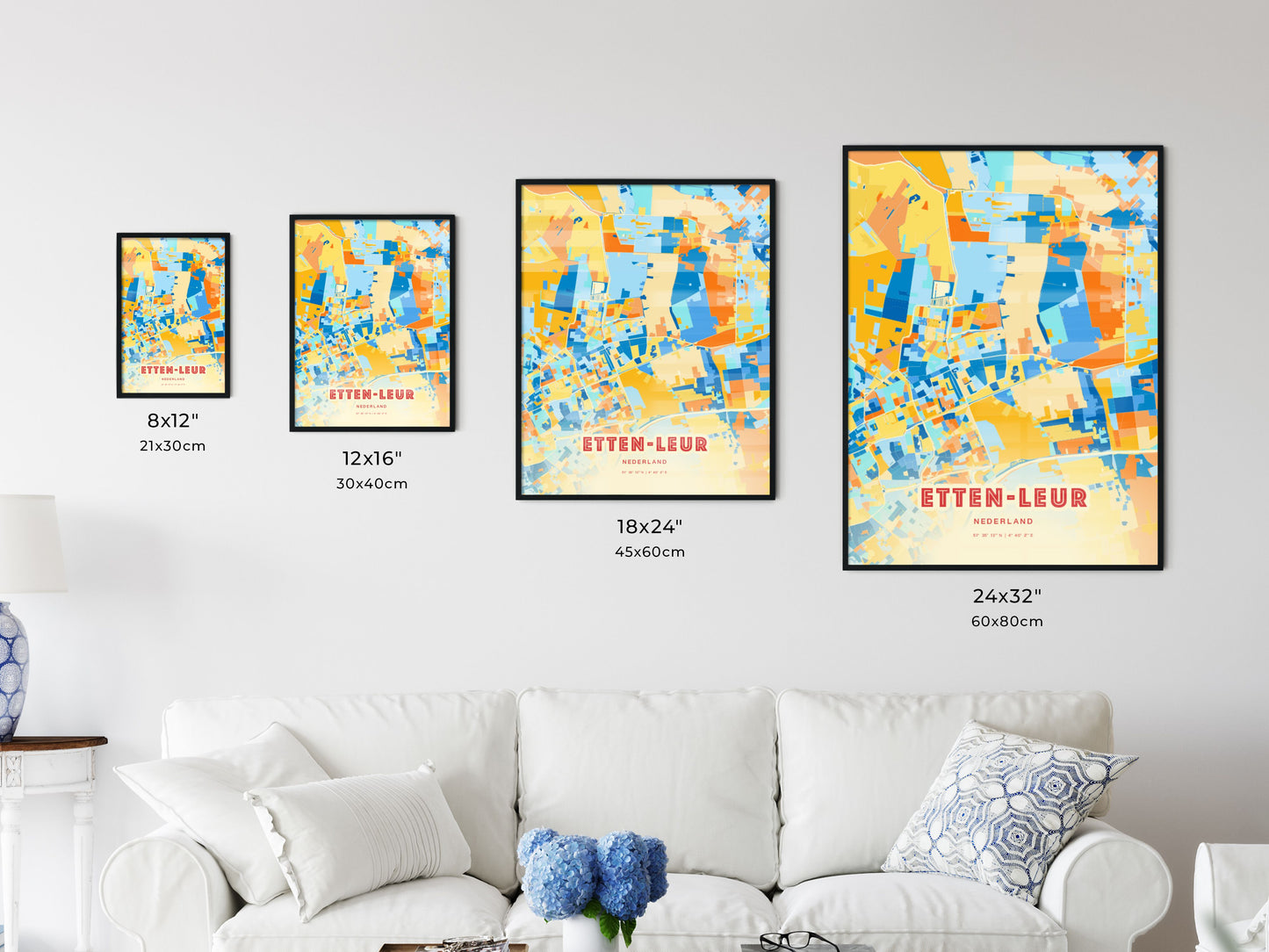 Colorful ETTEN-LEUR NETHERLANDS Fine Art Map Blue Orange