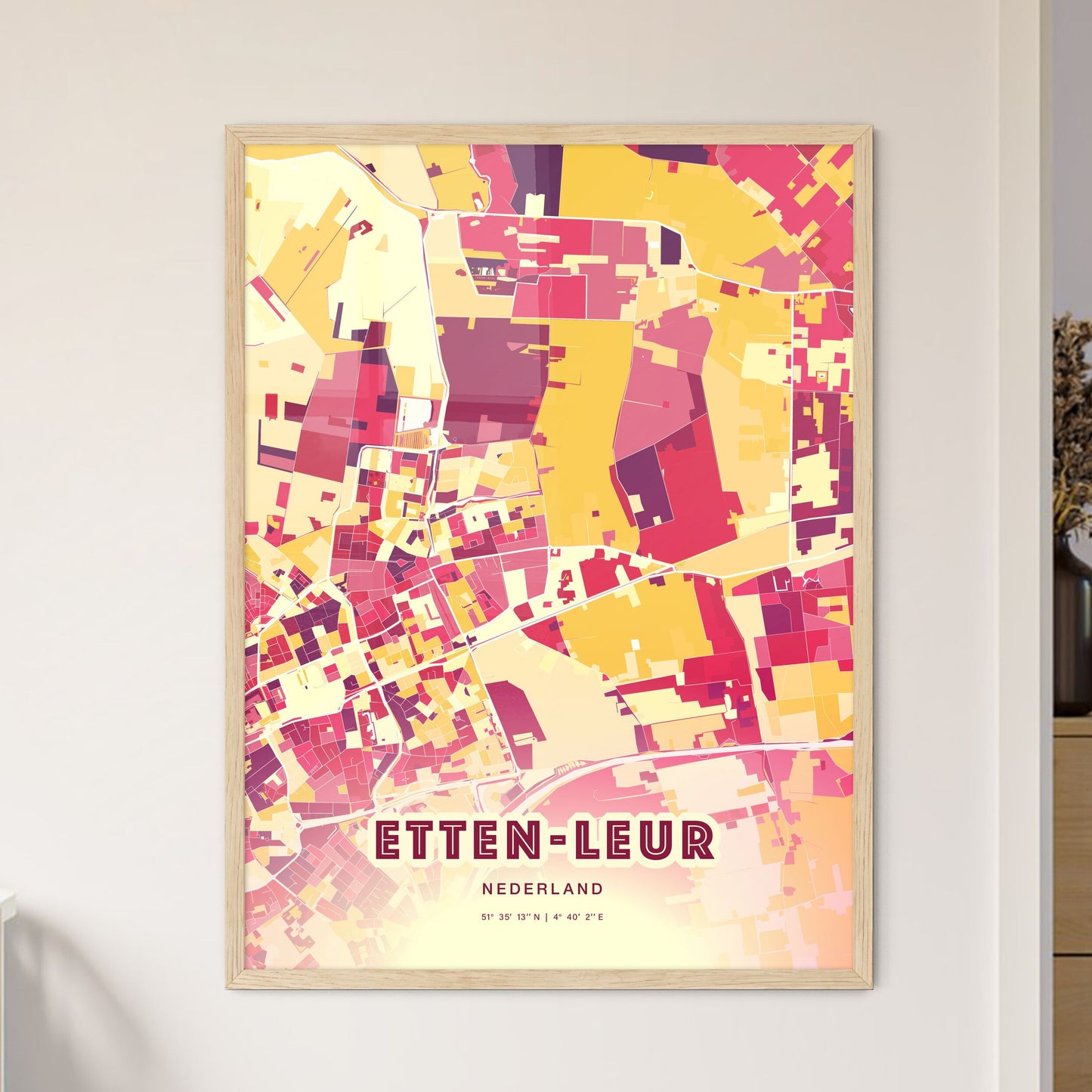 Colorful ETTEN-LEUR NETHERLANDS Fine Art Map Hot Red