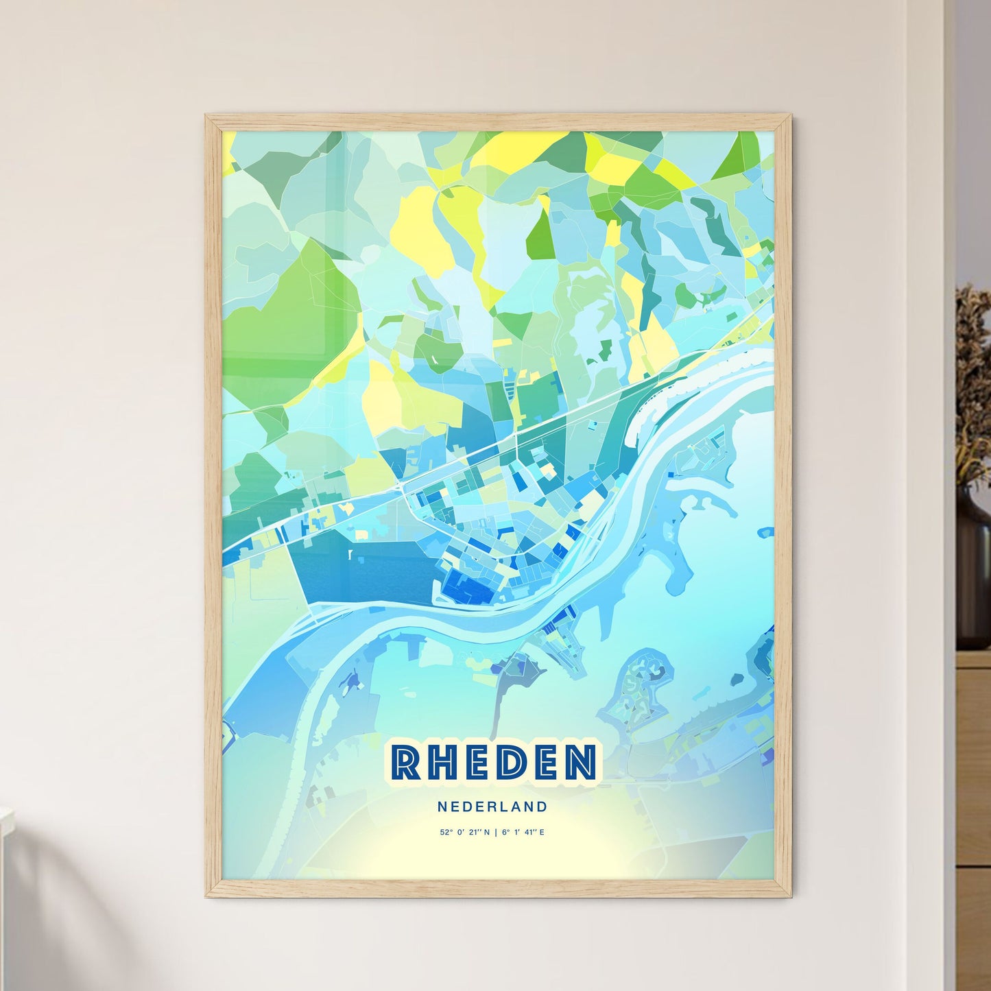 Colorful RHEDEN NETHERLANDS Fine Art Map Cool Blue