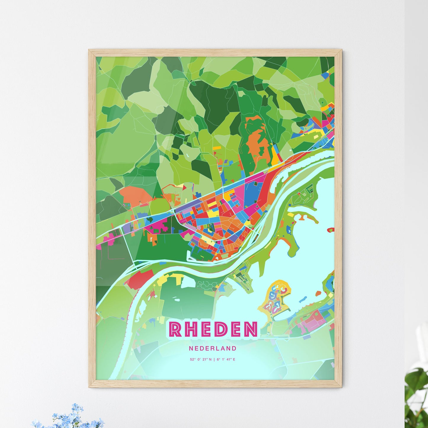 Colorful RHEDEN NETHERLANDS Fine Art Map Crazy Colors