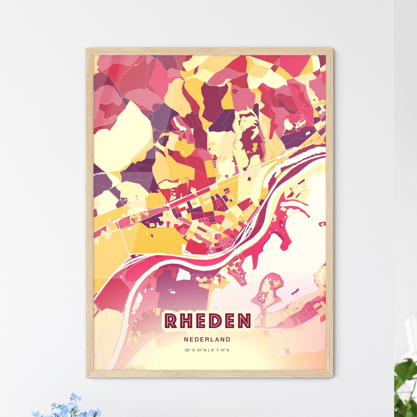 Colorful RHEDEN NETHERLANDS Fine Art Map Hot Red