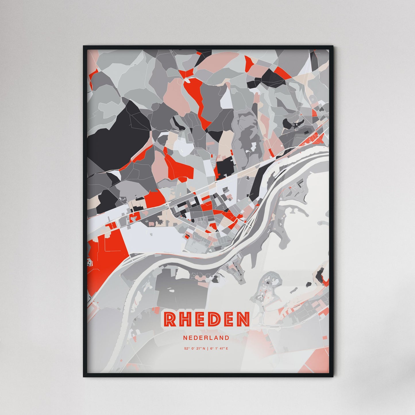 Colorful RHEDEN NETHERLANDS Fine Art Map Modern