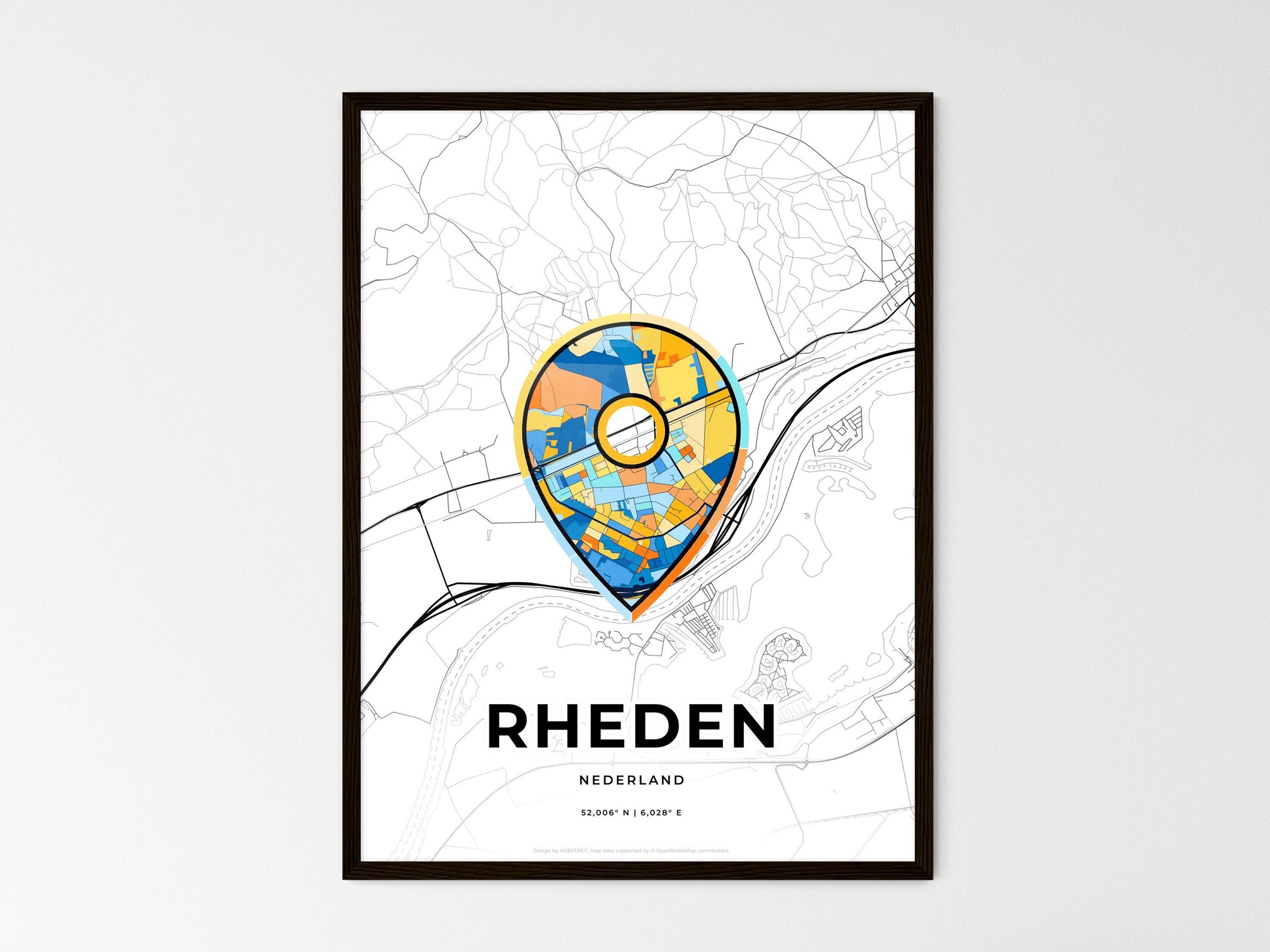 Rheden Netherlands wedding art map with pointer icon