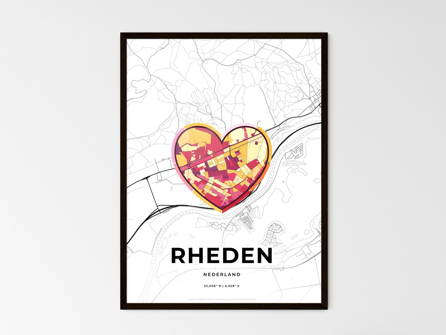 Rheden Netherlands wedding art map with heart icon