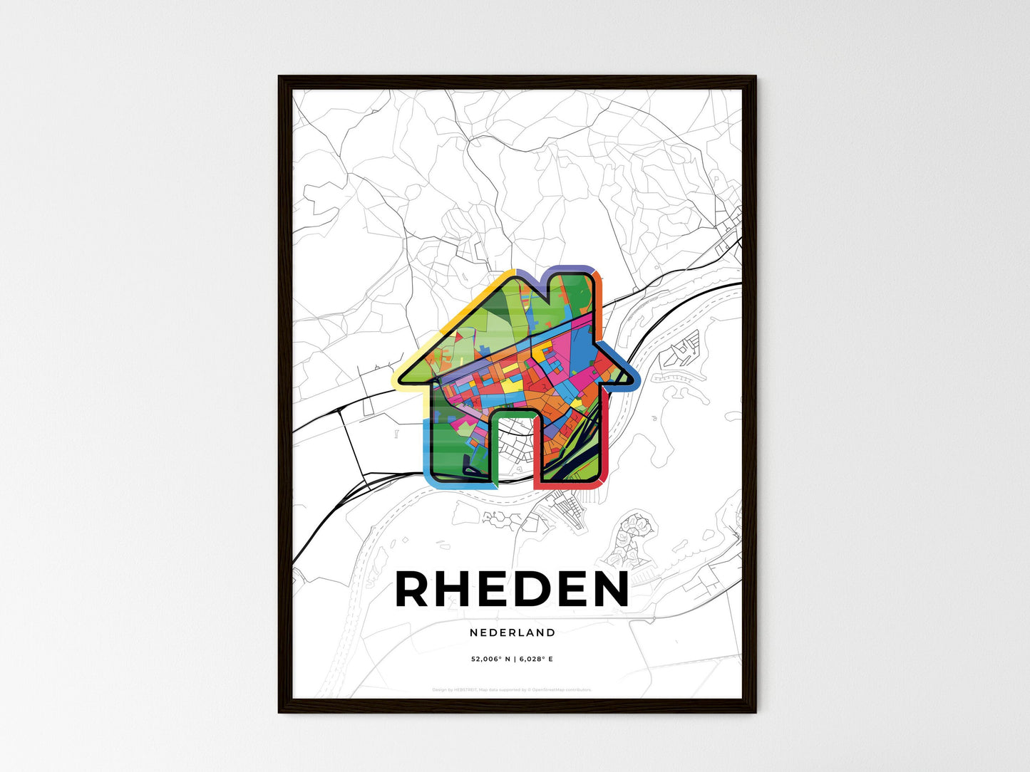Rheden Netherlands wedding art map with home icon
