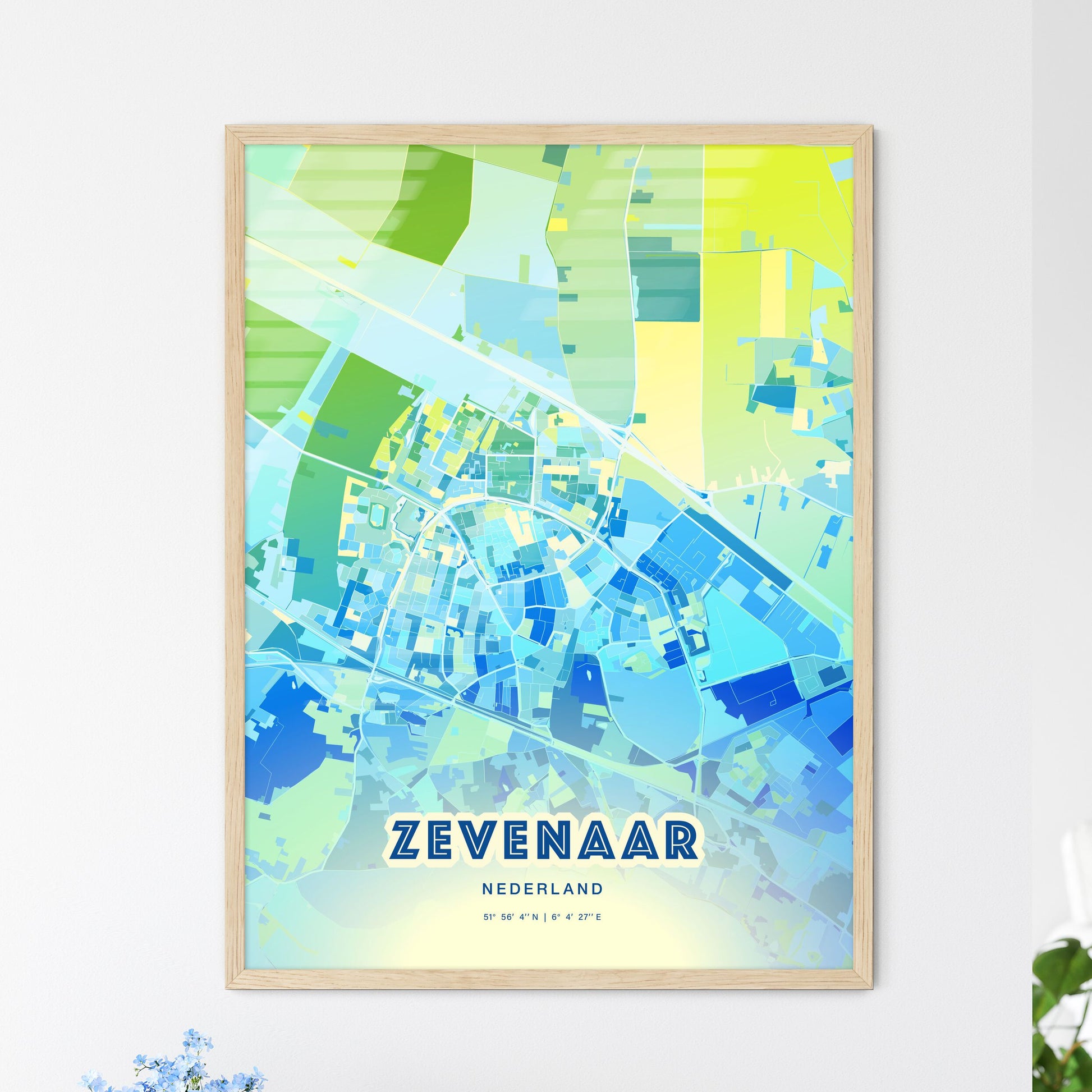 Colorful ZEVENAAR NETHERLANDS Fine Art Map Cool Blue