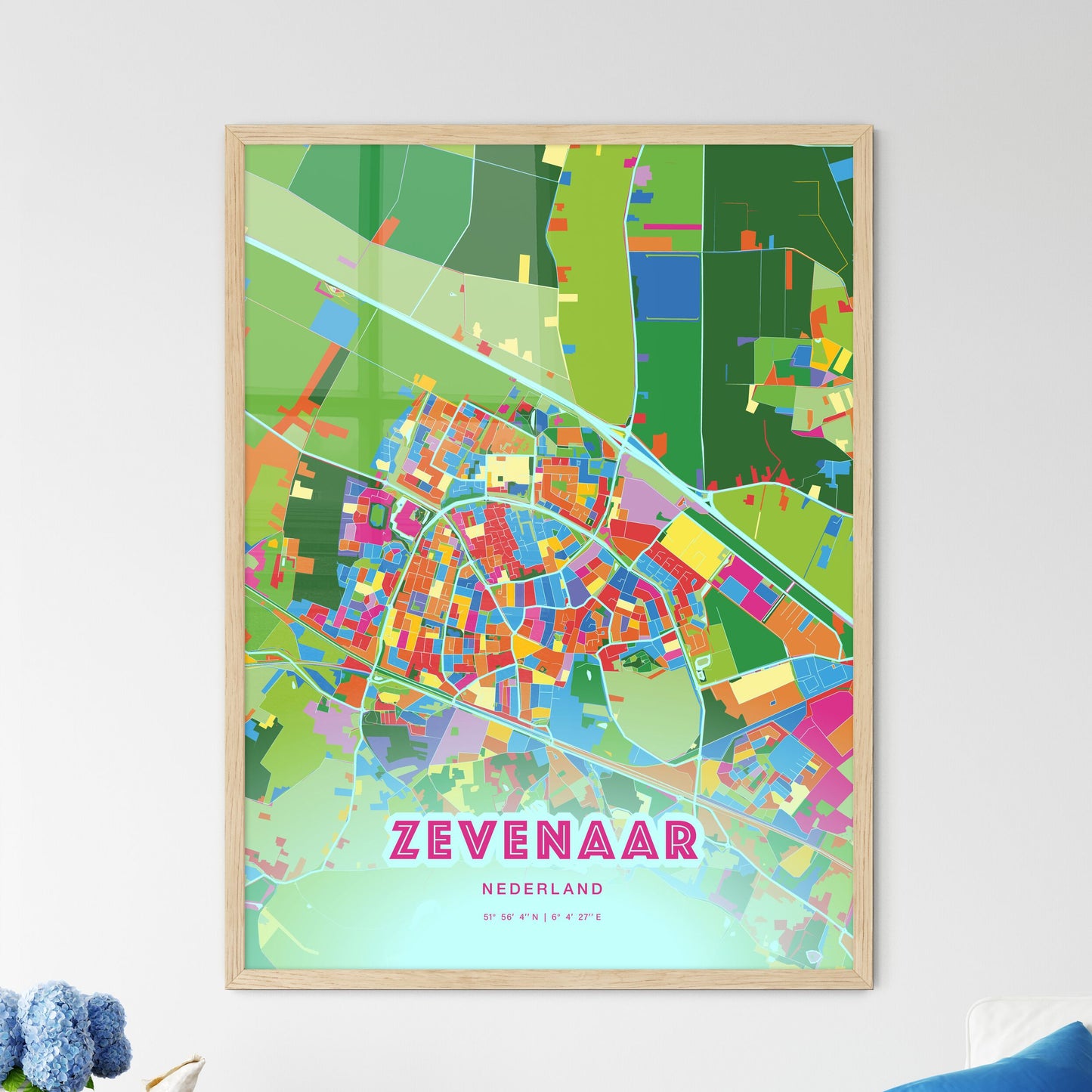 Colorful ZEVENAAR NETHERLANDS Fine Art Map Crazy Colors